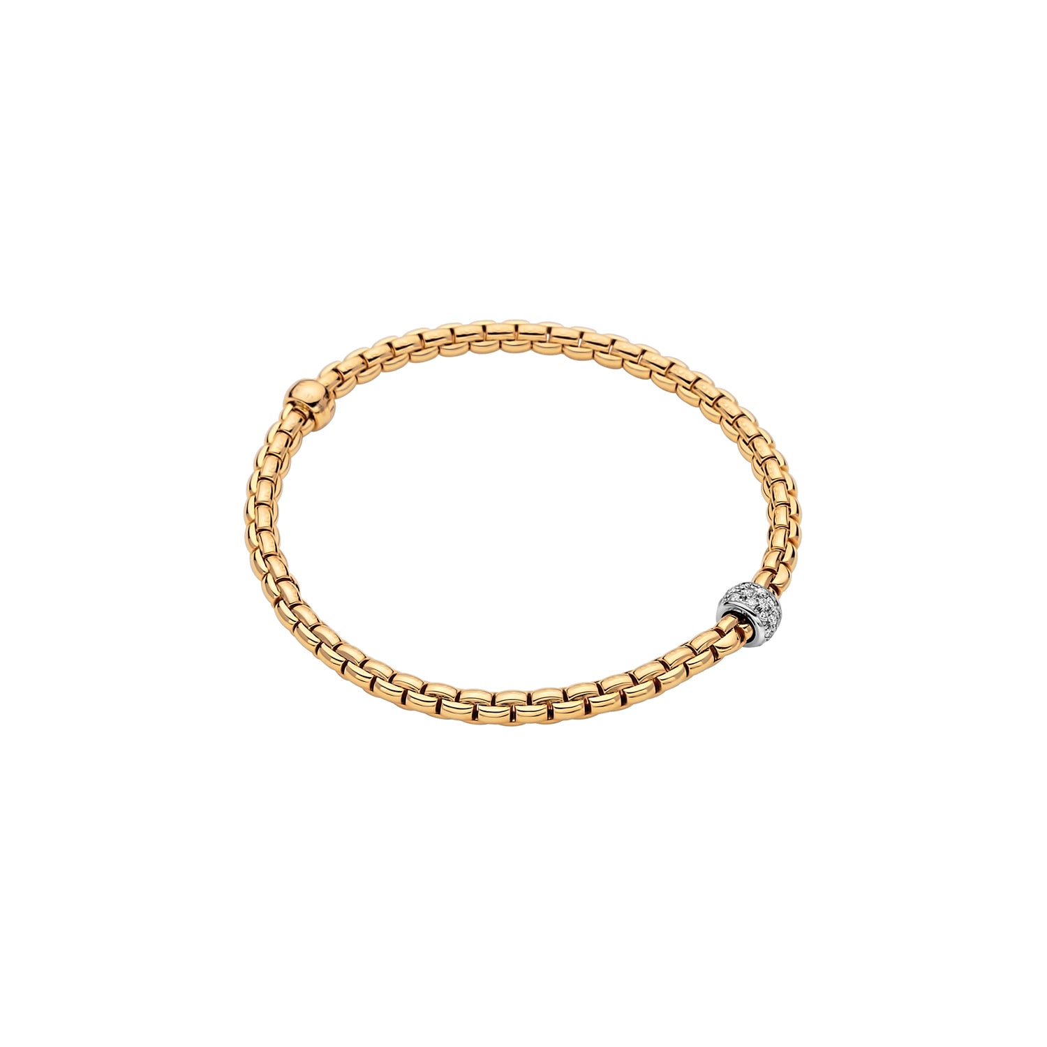 FOPE EKA 18K Gold Flex’it Bracelet with White Diamond Pavé Rondel - 0.19 carats - Jackson Hole Jewelry Company