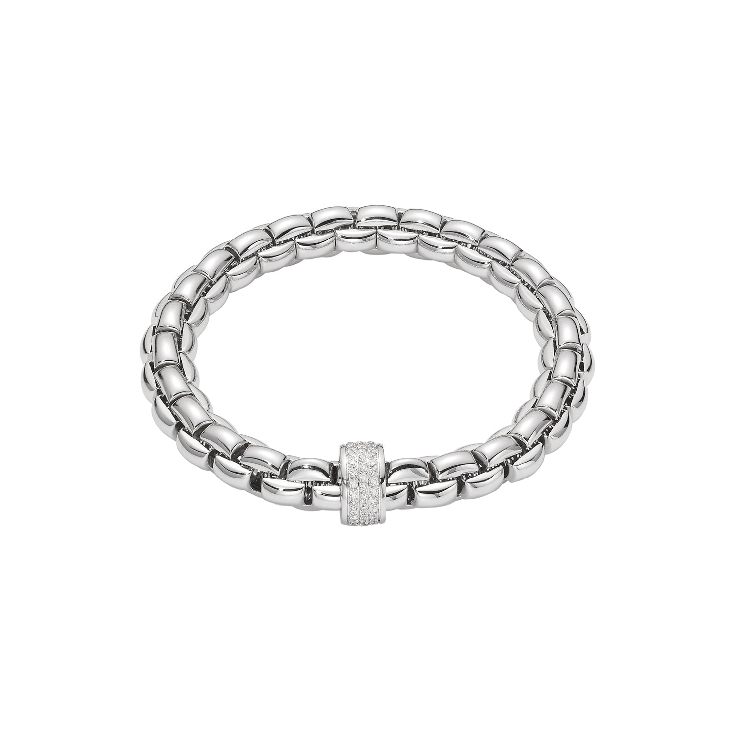 FOPE EKA 18K Gold Flex’it Bracelet with White Diamond Pavé Rondel - 0.63 carats - Jackson Hole Jewelry Company
