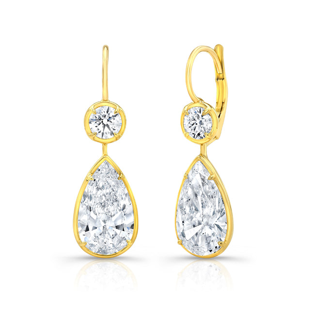 Double Diamond Gold Drop Earrings - Jackson Hole Jewelry Company