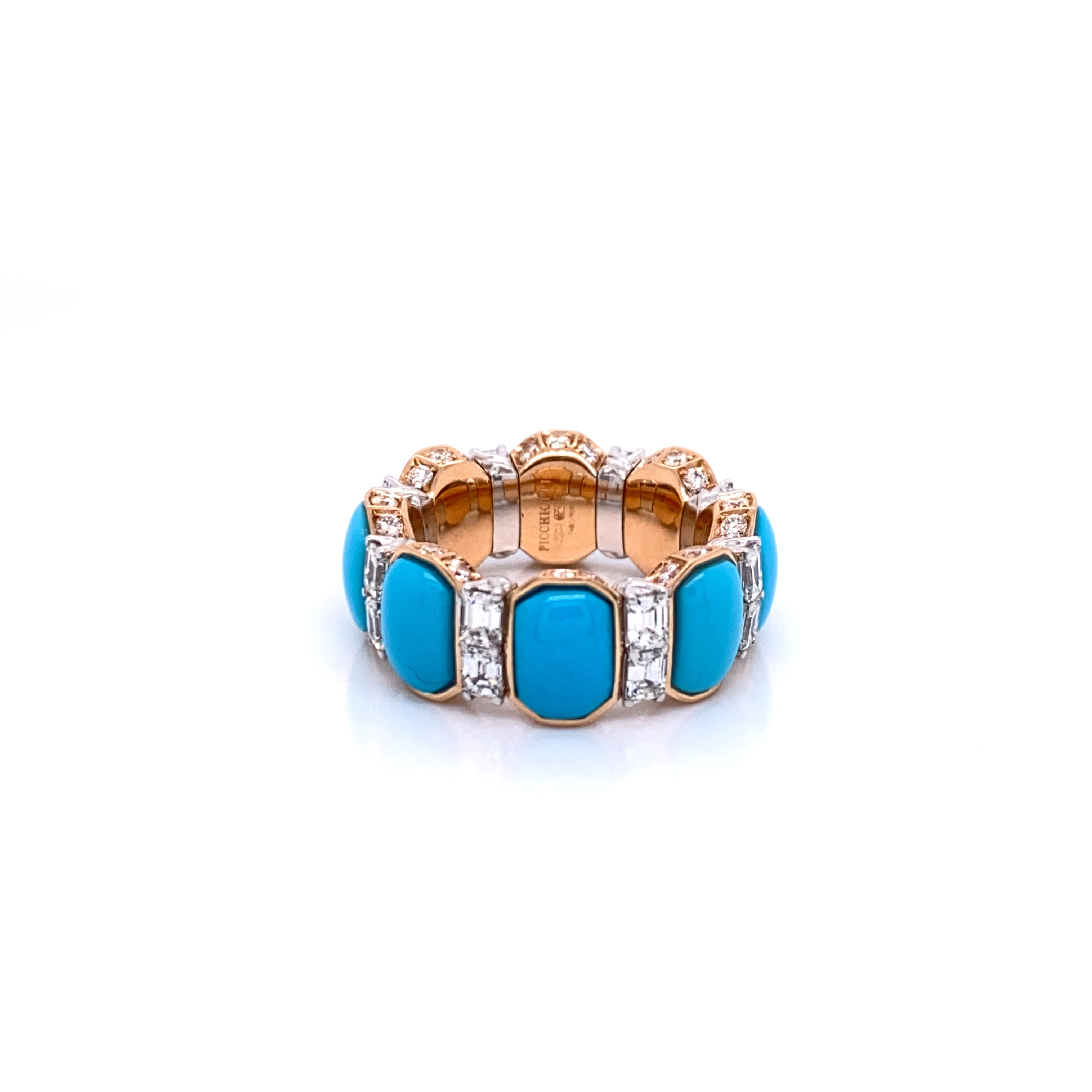 PICCHIOTTI XPANDABLE 18K ROSE GOLD TURQUOISE AND DIAMOND RING - Jackson Hole Jewelry Company