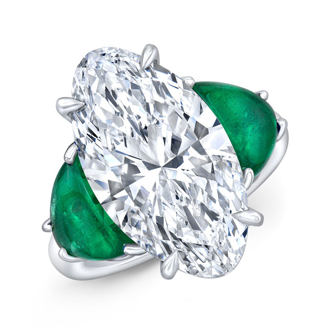 The Opulent Emerald and Oval Diamond Ring - Jackson Hole Jewelry Company