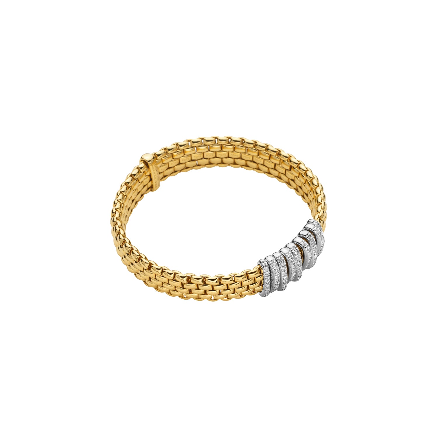 FOPE PANORAMA 18K Gold Flex'it Bracelet with White Diamond Pavé Rondels - 0.68 carats - Jackson Hole Jewelry Company