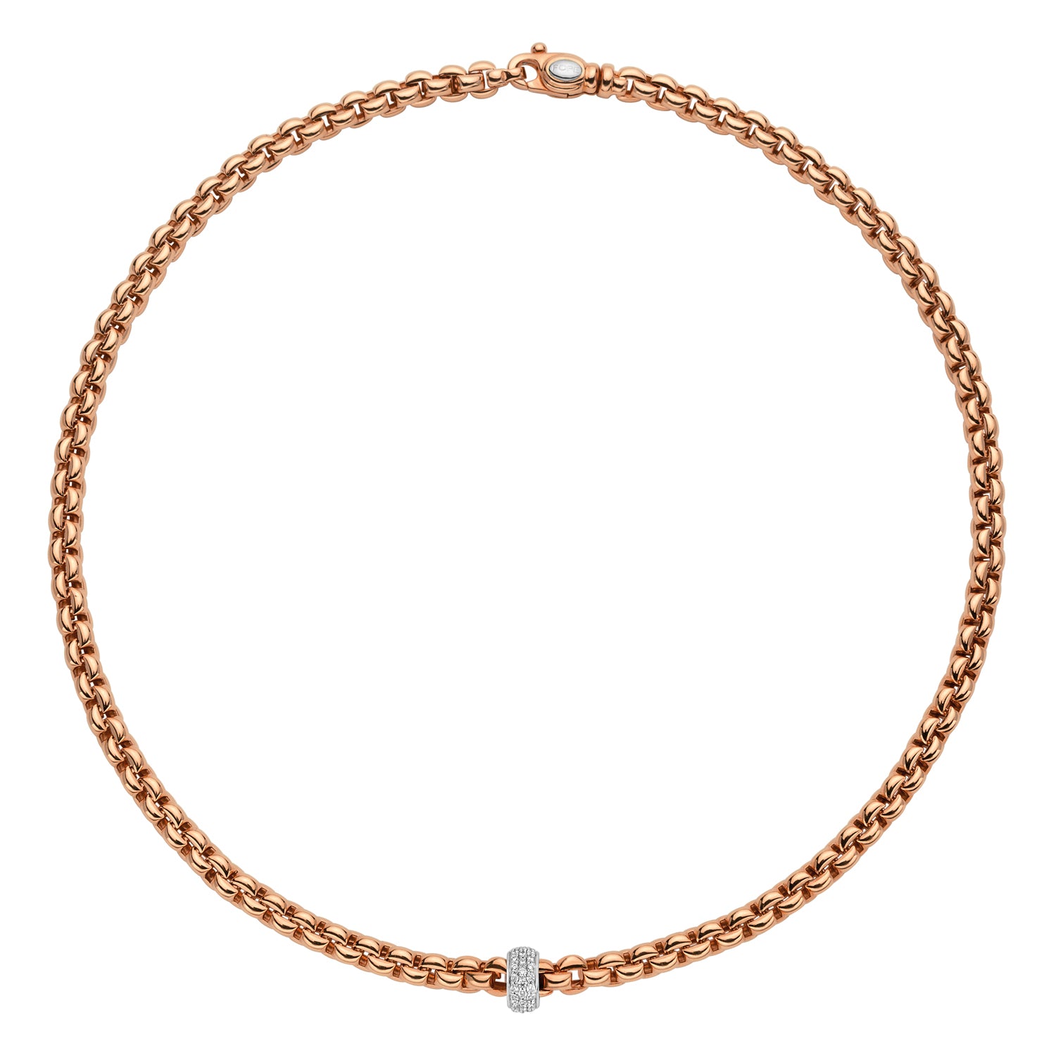 FOPE EKA 18K Rose Gold Necklace with White Diamond Pavé Rondel - 0.37 carats - Jackson Hole Jewelry Company