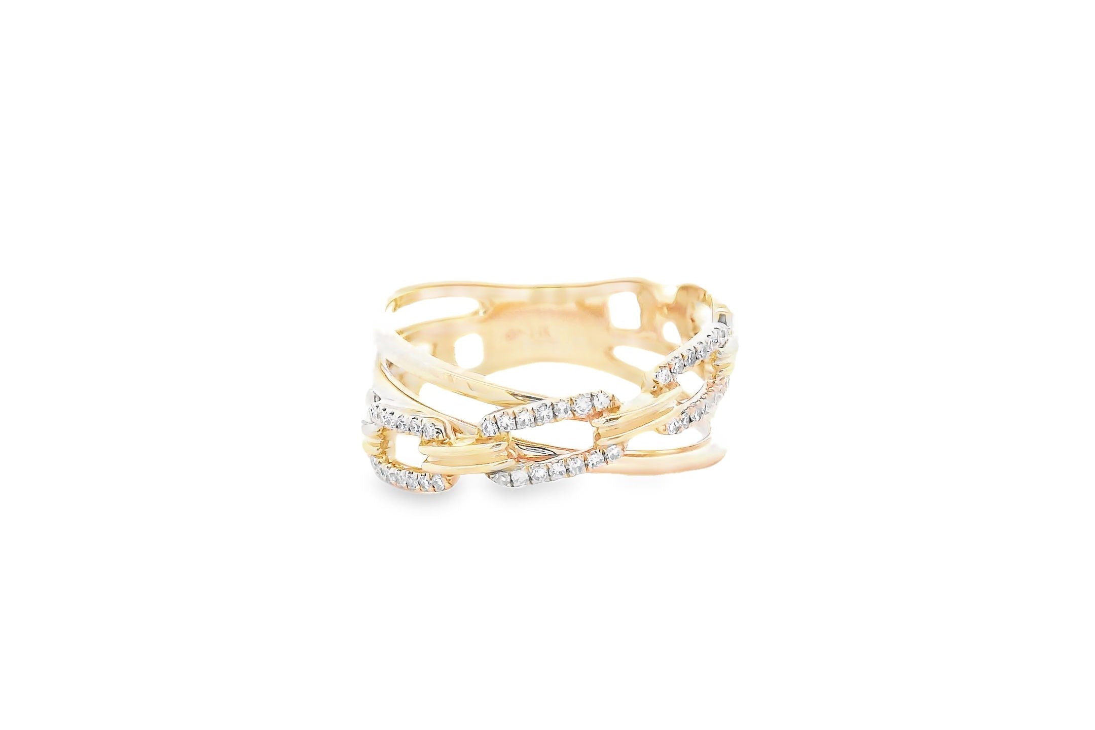 .11RD 14K Yellow Gold Diamond Chain Link Ring - Jackson Hole Jewelry Company