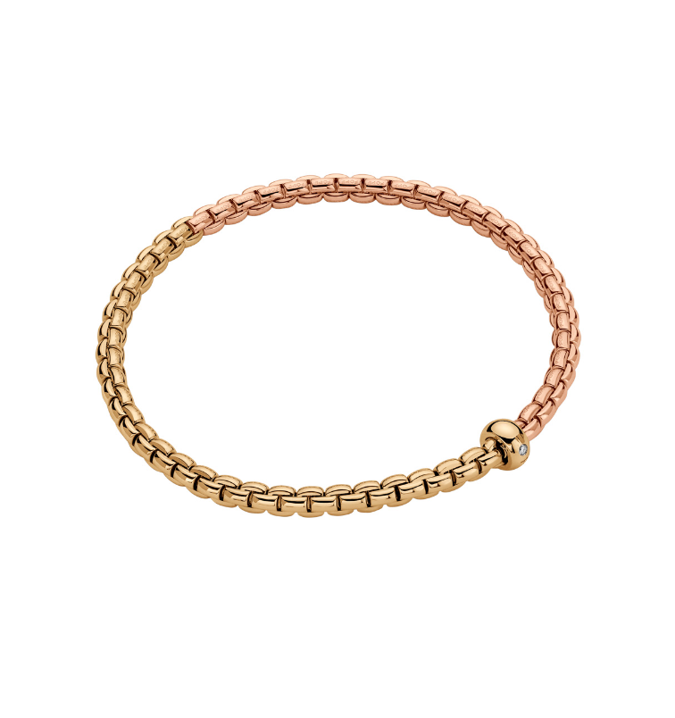 FOPE EKA 18K Gold Flex'it Bracelet with Bicolor Mesh and a White Diamond - Jackson Hole Jewelry Company