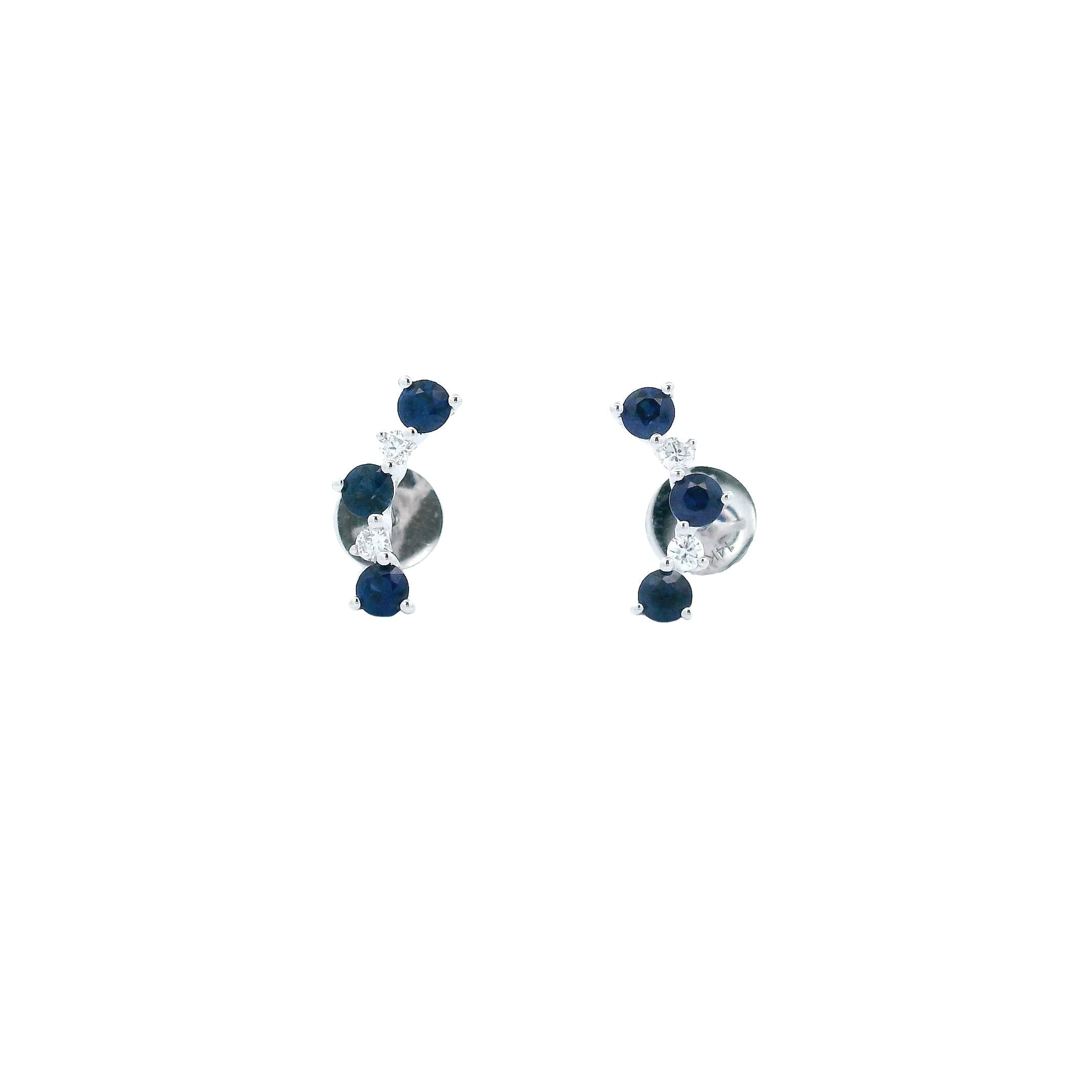 .09RDB .57SP 14K White Gold Diamond and Sapphire Climber Studs - Jackson Hole Jewelry Company