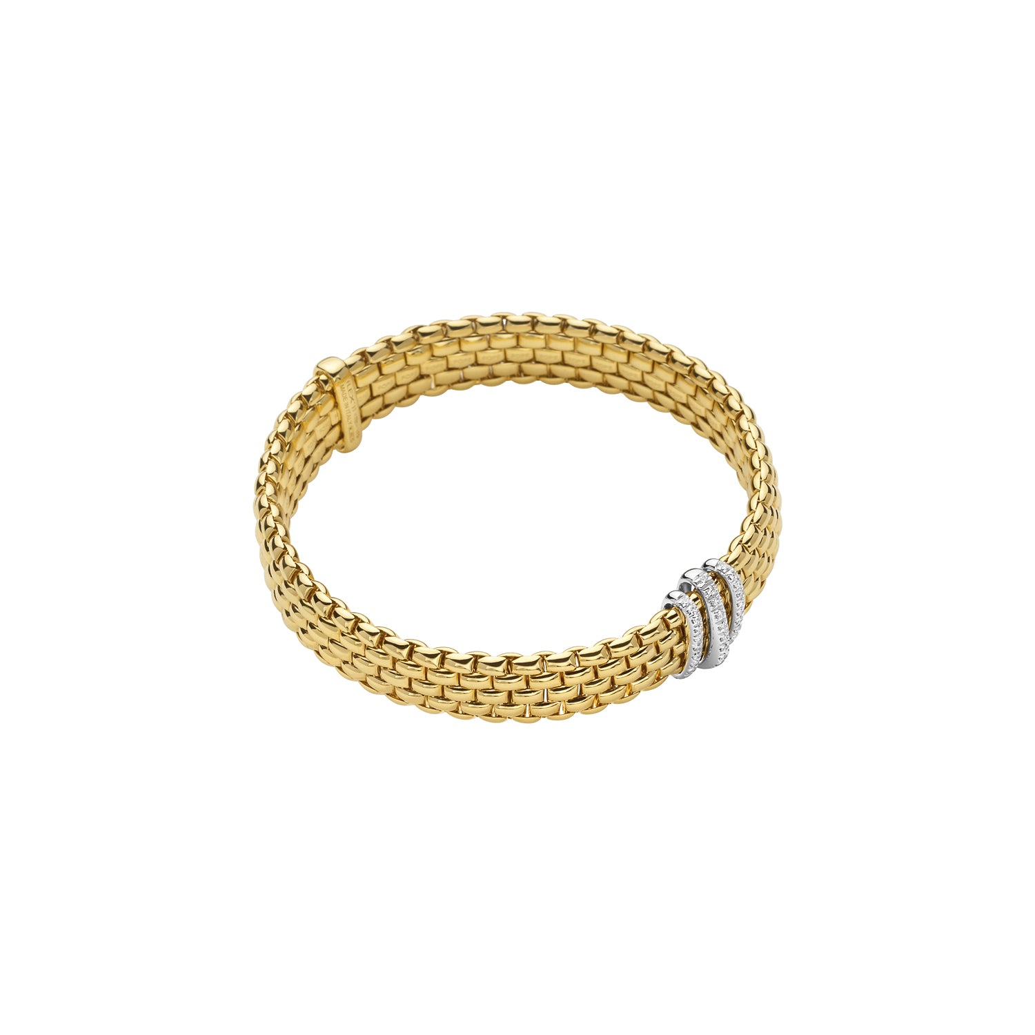 FOPE PANORAMA 18K Gold Flex’it Bracelet With White Diamond Pavé Rondels - 0.23 carats - Jackson Hole Jewelry Company