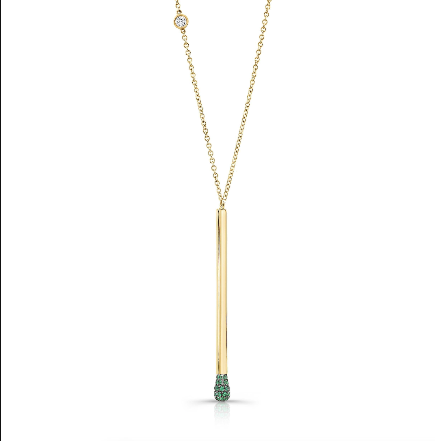 18K Yellow Gold Matchstick Pendant with Round Emeralds 29" - Jackson Hole Jewelry Company