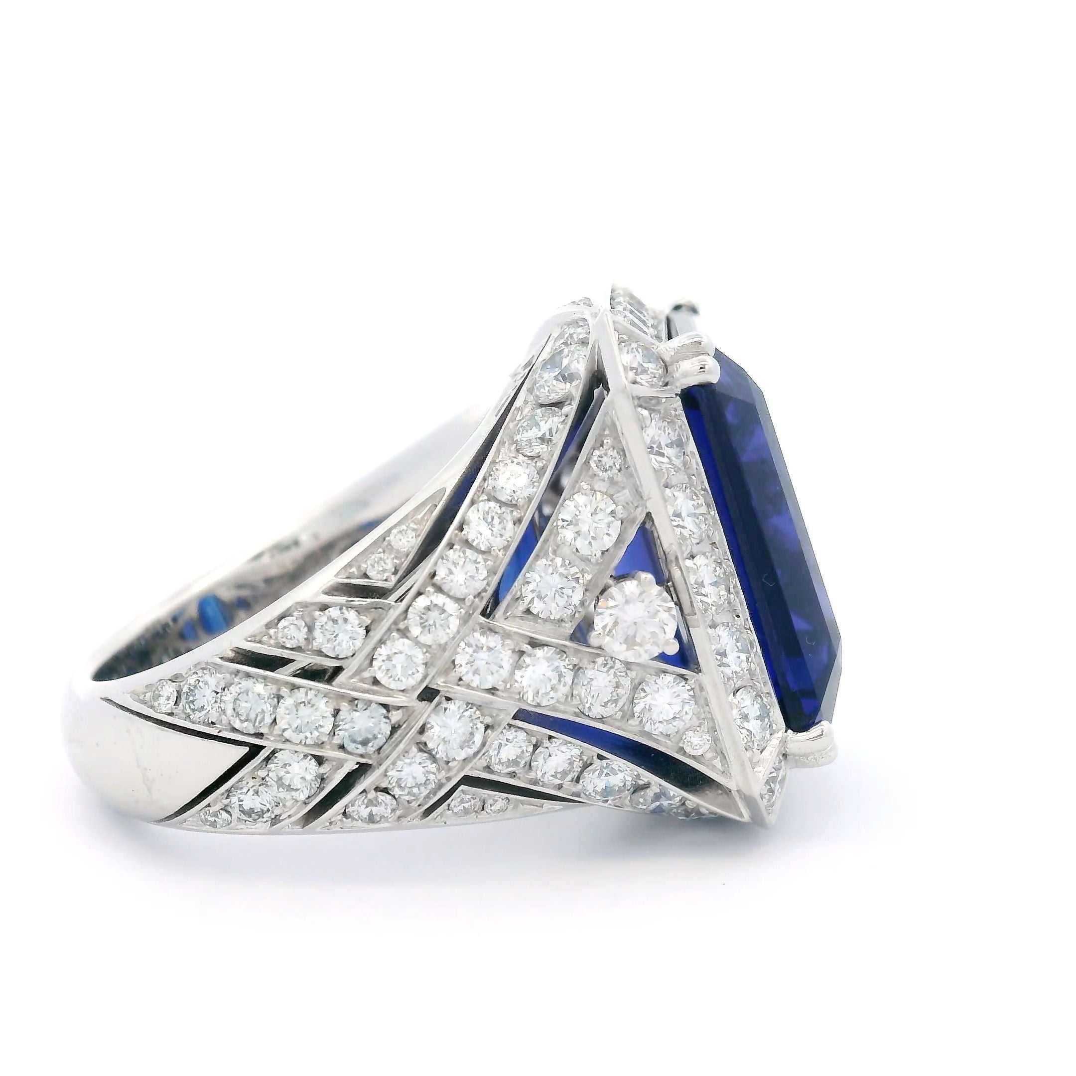 Picchiotti Emerald Cut Deep Blue Tanzanite and Diamond Ring - Jackson Hole Jewelry Company