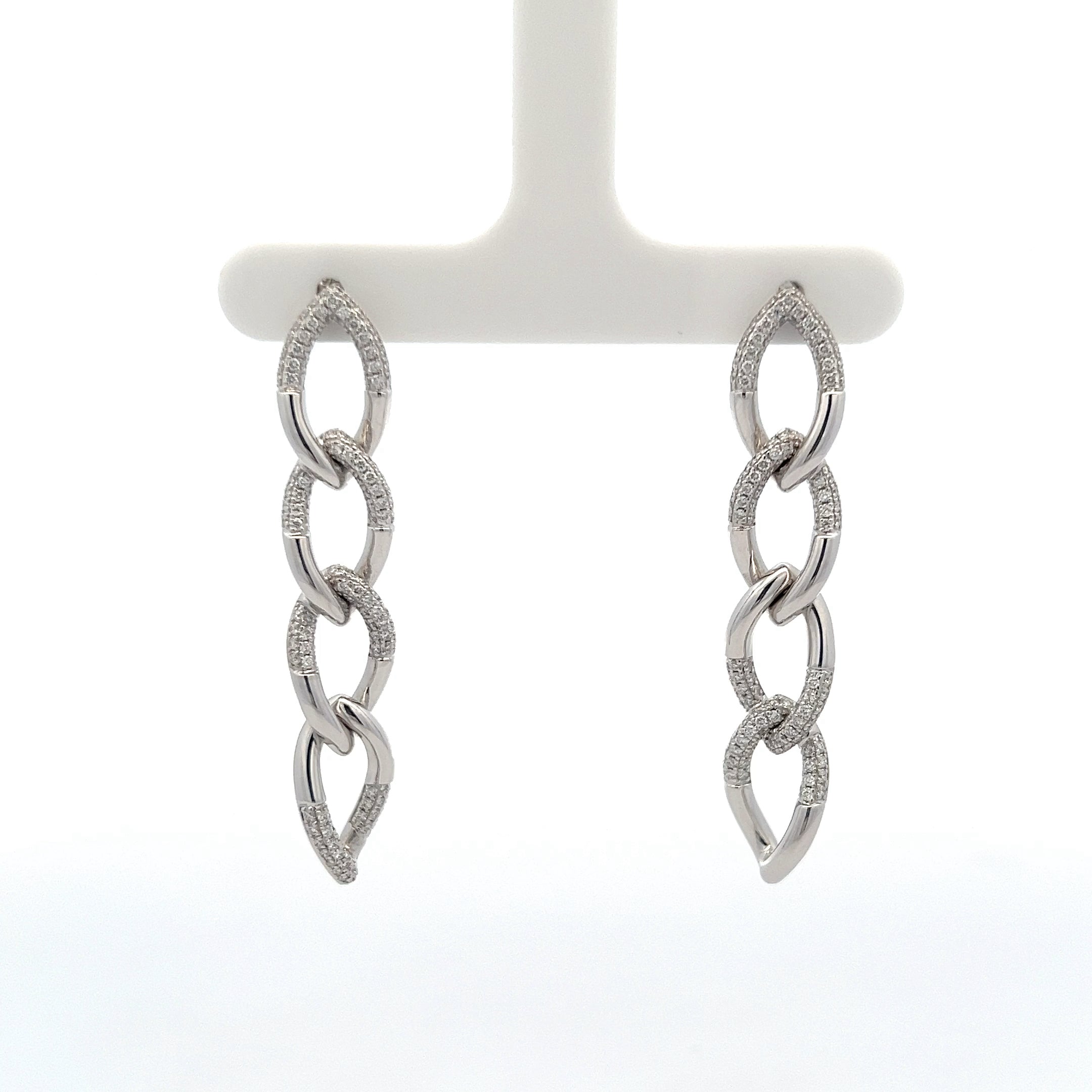 1.0Xcttw 18K White Gold Chain Link Drop Diamond Earrings - Jackson Hole Jewelry Company