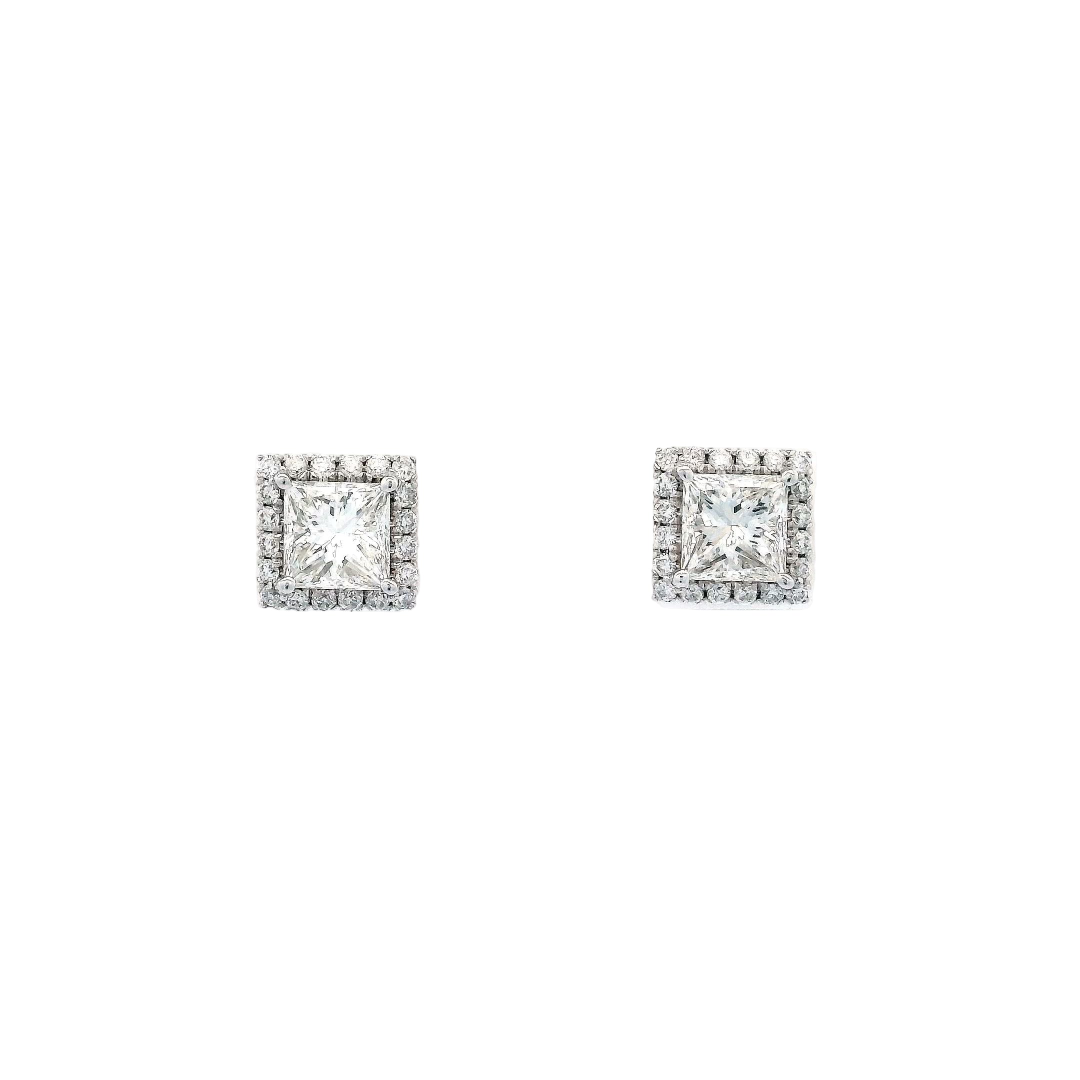 1.2Xcttw Halo Stud Square Earrings - Jackson Hole Jewelry Company