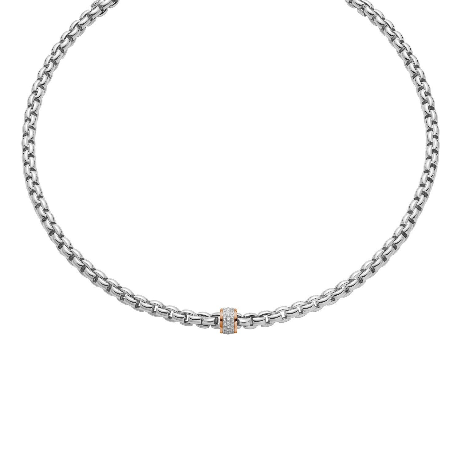 FOPE EKA 18K White & Rose Gold Necklace with White Diamond Pavé Rondel - 0.53 carats - Jackson Hole Jewelry Company