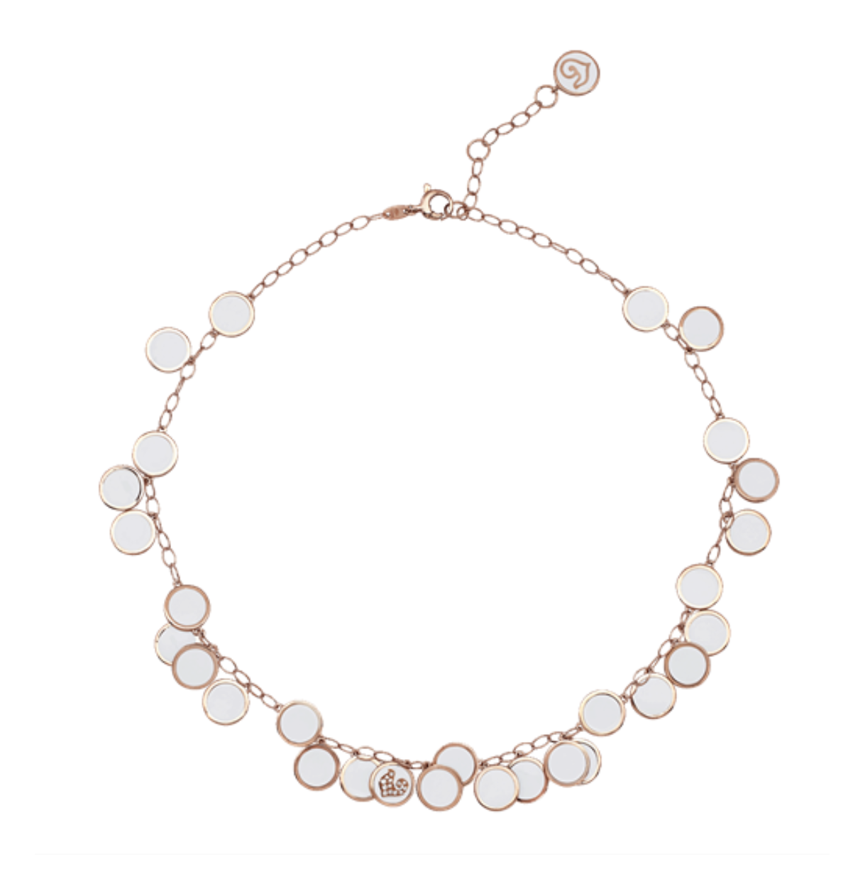Paillettes 38-42cm Choker Necklace in 18K Rose Gold, Diamonds and White Enamel - Jackson Hole Jewelry Company