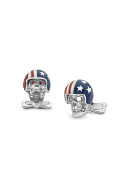 SILVER USA MOTORBIKE HELMET RUBY EYES SPRINGBACK CUFFLINKS - Jackson Hole Jewelry Company
