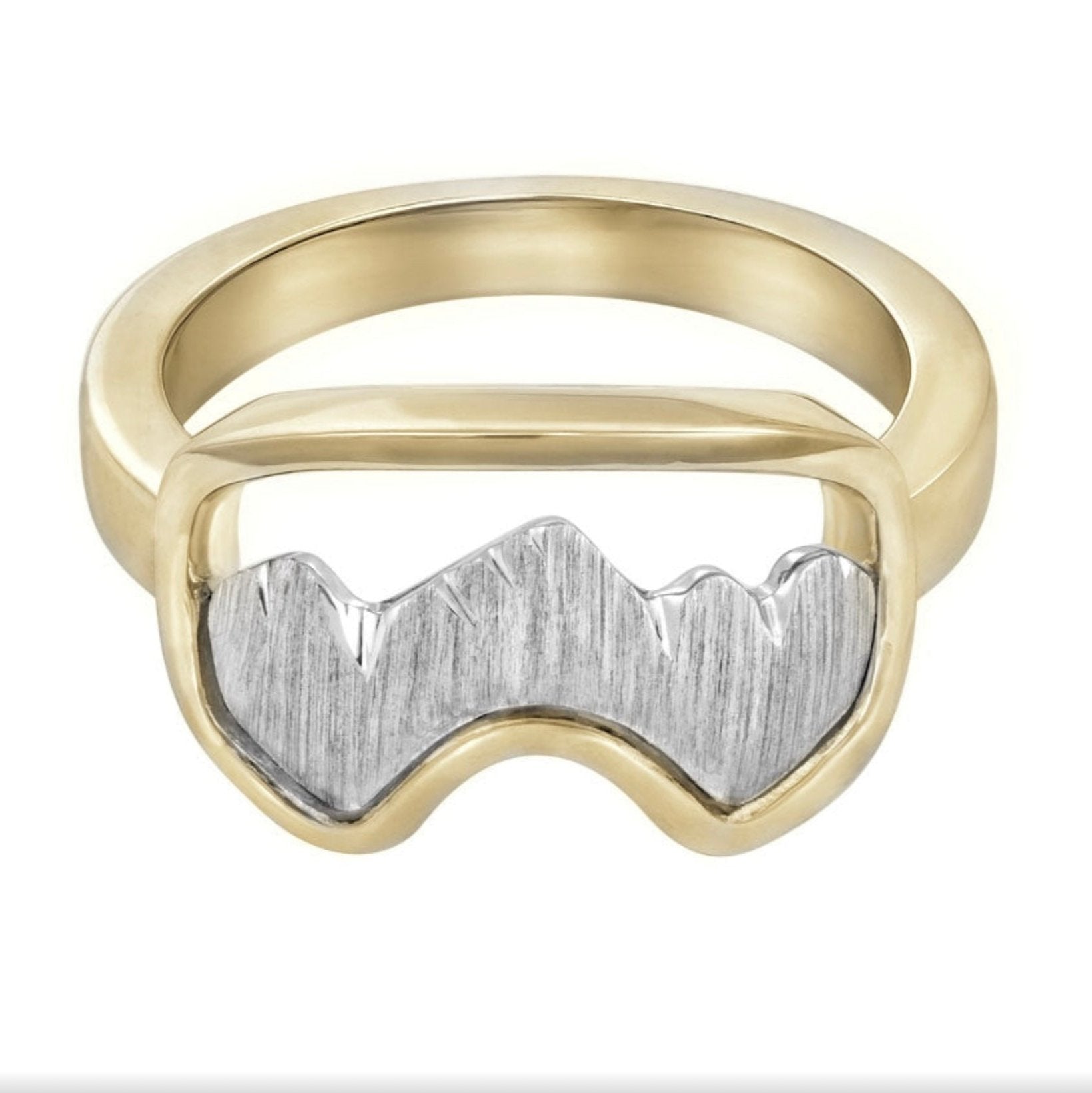 14K Yellow and White Gold Teton Ski Goggle Ring - Jackson Hole Jewelry Company
