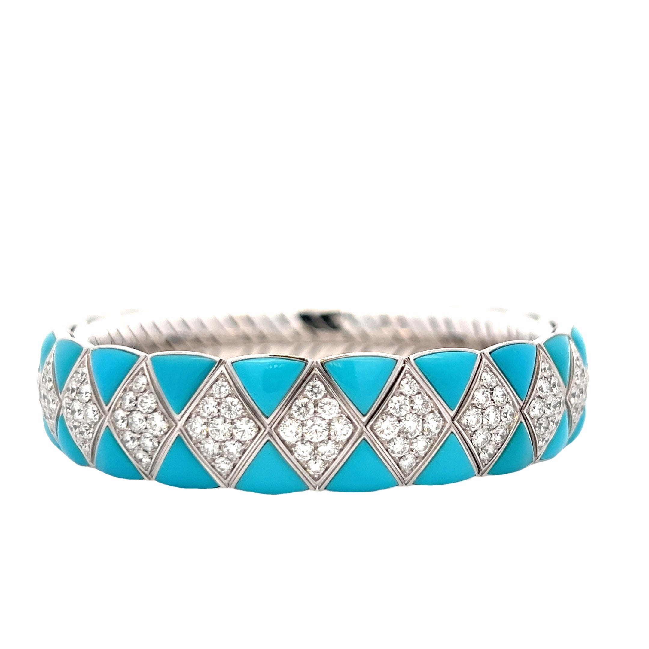 Picchiotti Xpandable Round Diamond and Turquoise Bracelet in 18K White Gold - Jackson Hole Jewelry Company