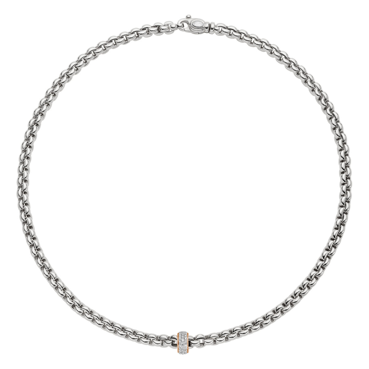 FOPE EKA 18K White & Rose Gold Necklace with White Diamond Pavé 