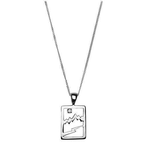 Teton Signature Collection Small Rectangular Teton Pendant with White Sapphire in .925 SterlingSilver - Jackson Hole Jewelry Company
