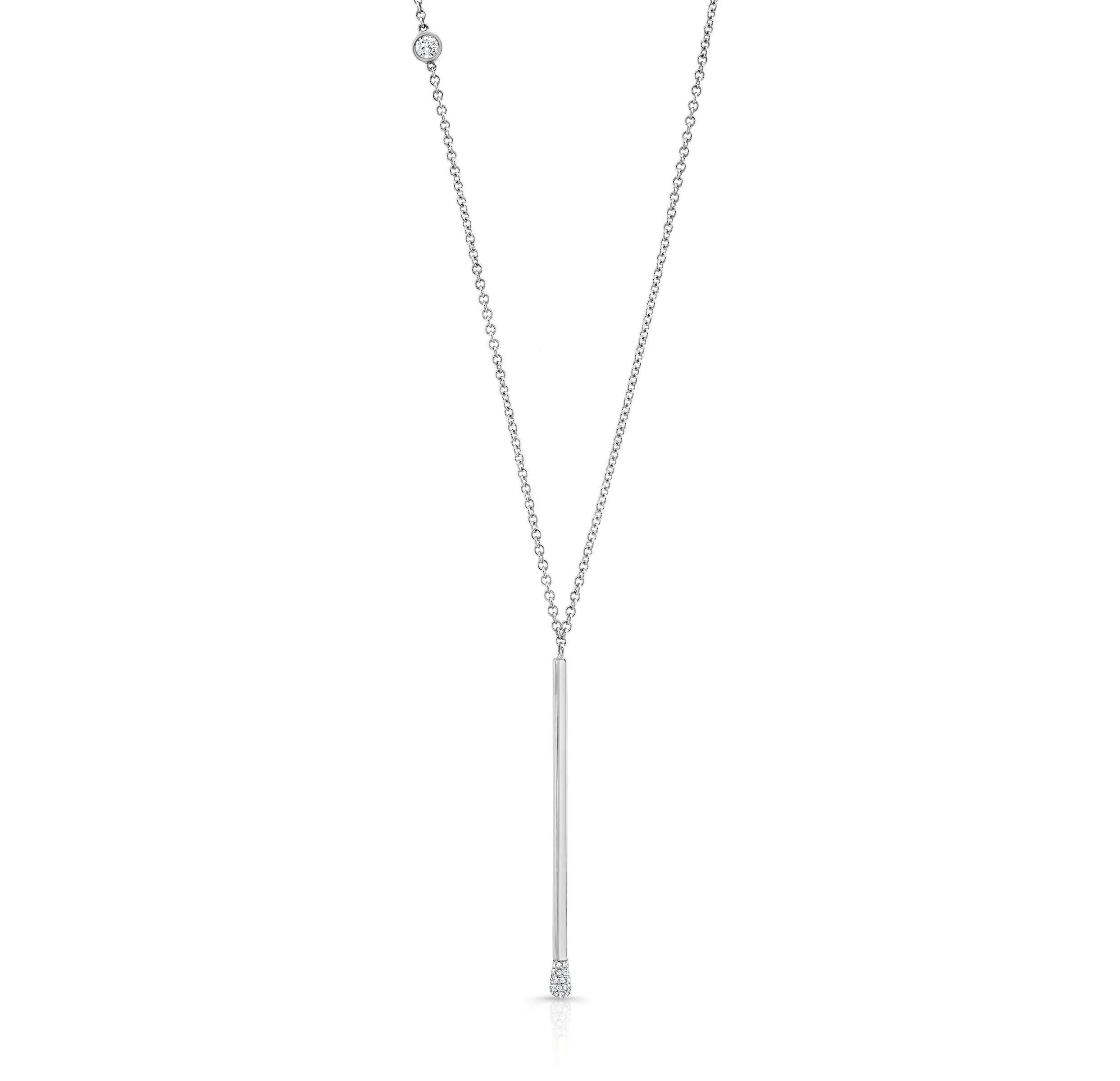 18K White Gold Matchstick Necklace with Diamond - Jackson Hole Jewelry Company