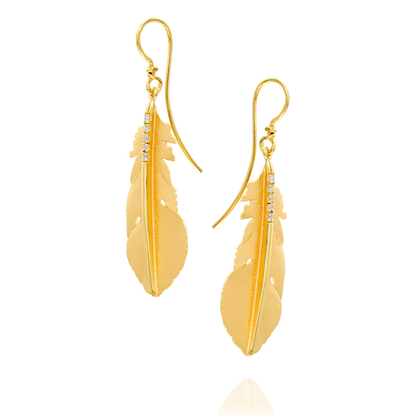 14k Marika Desert Gold Feather Earrings with Diamonds - Jackson Hole Jewelry Company