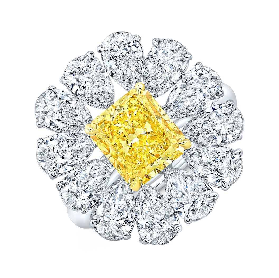 Fancy Yellow Diamond Flower Ring - Jackson Hole Jewelry Company