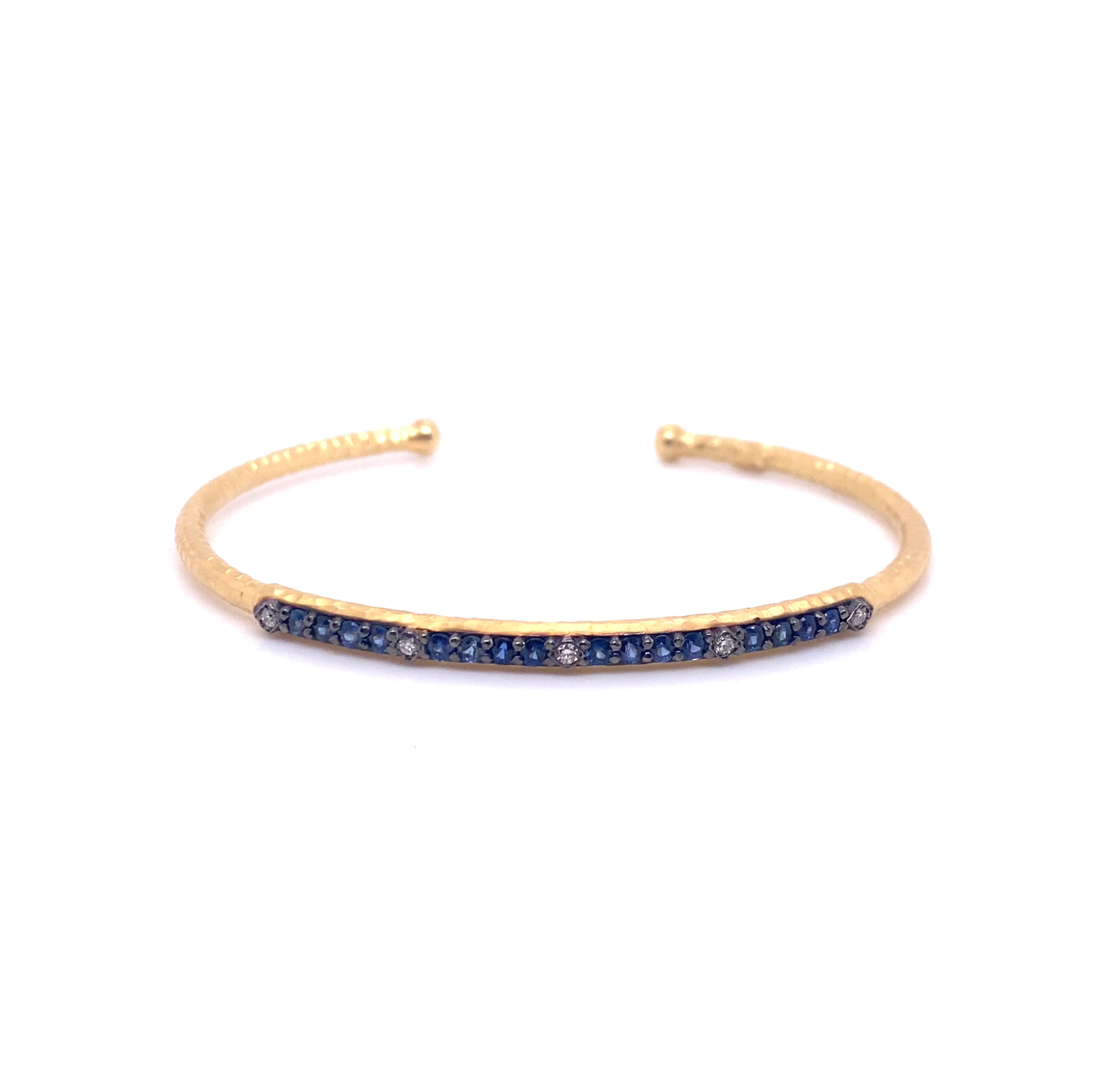 14k Marika Desert Gold Stackable Cuff with Pavé Diamonds and Blue Sapphire - Jackson Hole Jewelry Company
