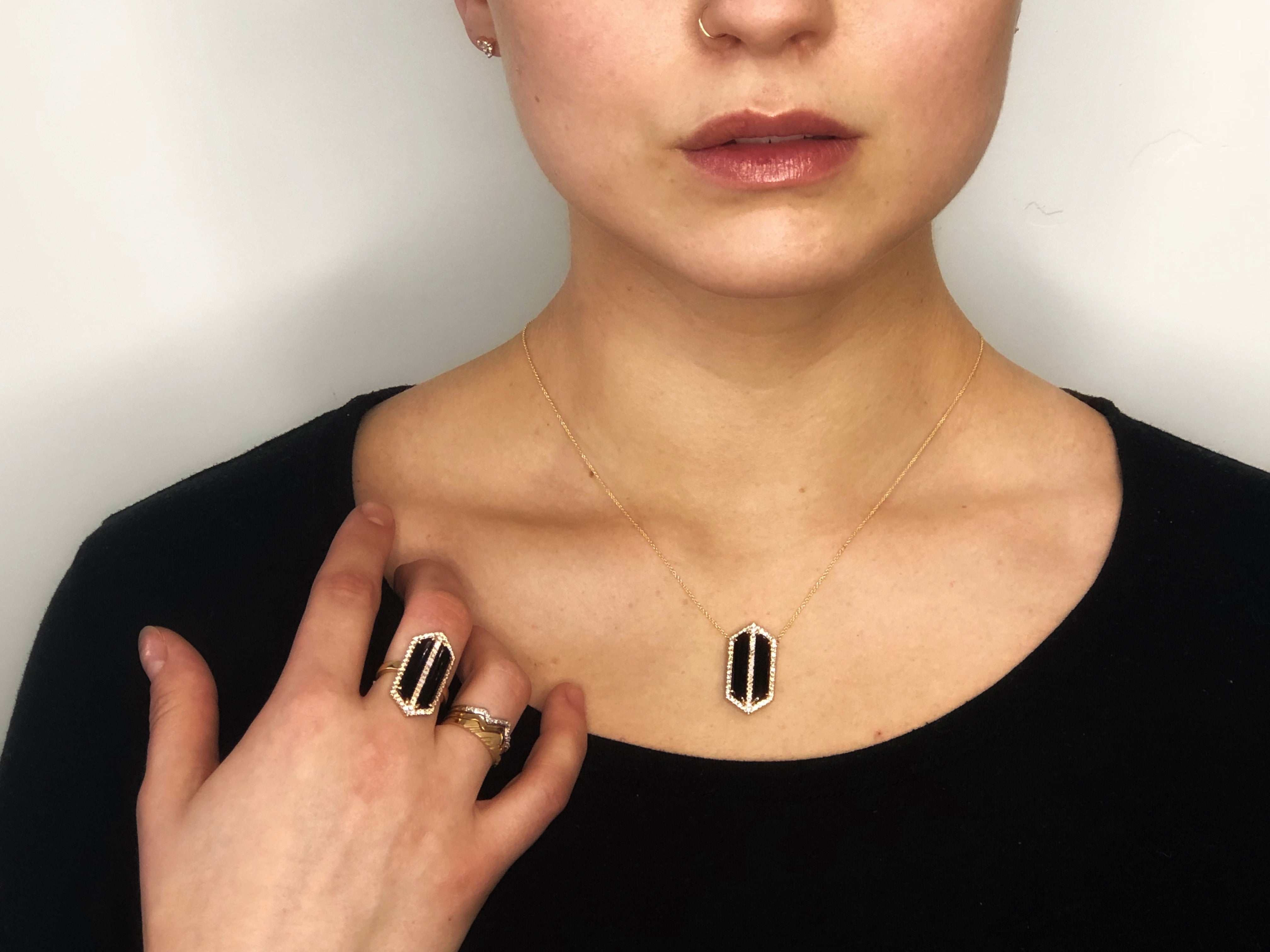 Doves 18K Yellow Gold Gatsby Black Onyx & Diamond Necklace - Jackson Hole Jewelry Company