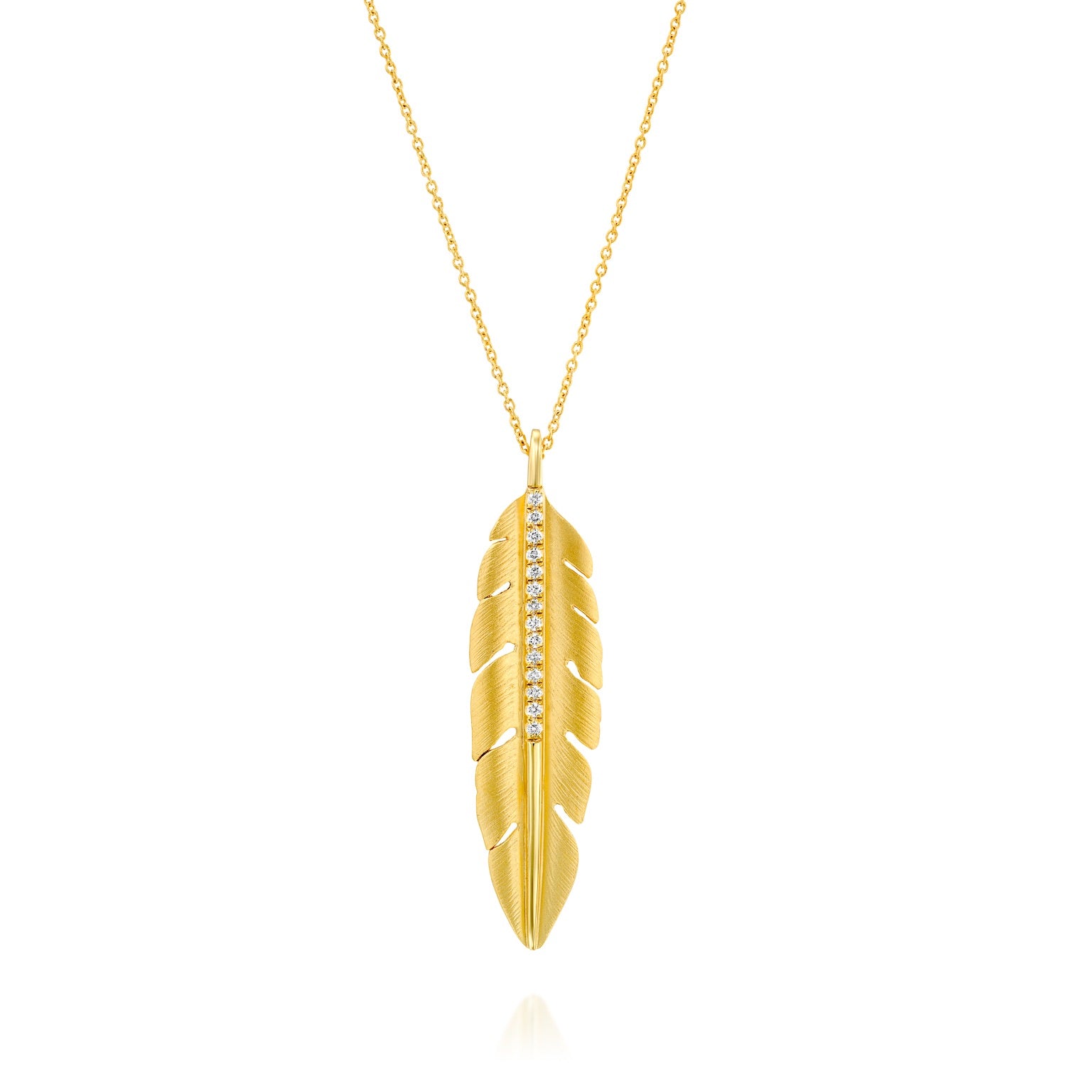 14k Marika Desert Gold Feather Necklace with Diamonds - Jackson Hole Jewelry Company