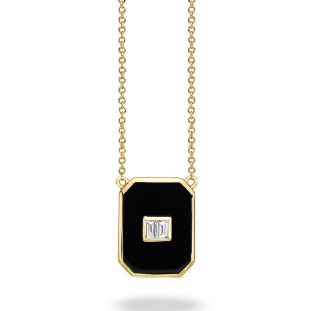 DOVES 18K YELLOW GOLD OCTAGONAL BLACK ONYX AND DIAMOND NECKLACE - Jackson Hole Jewelry Company