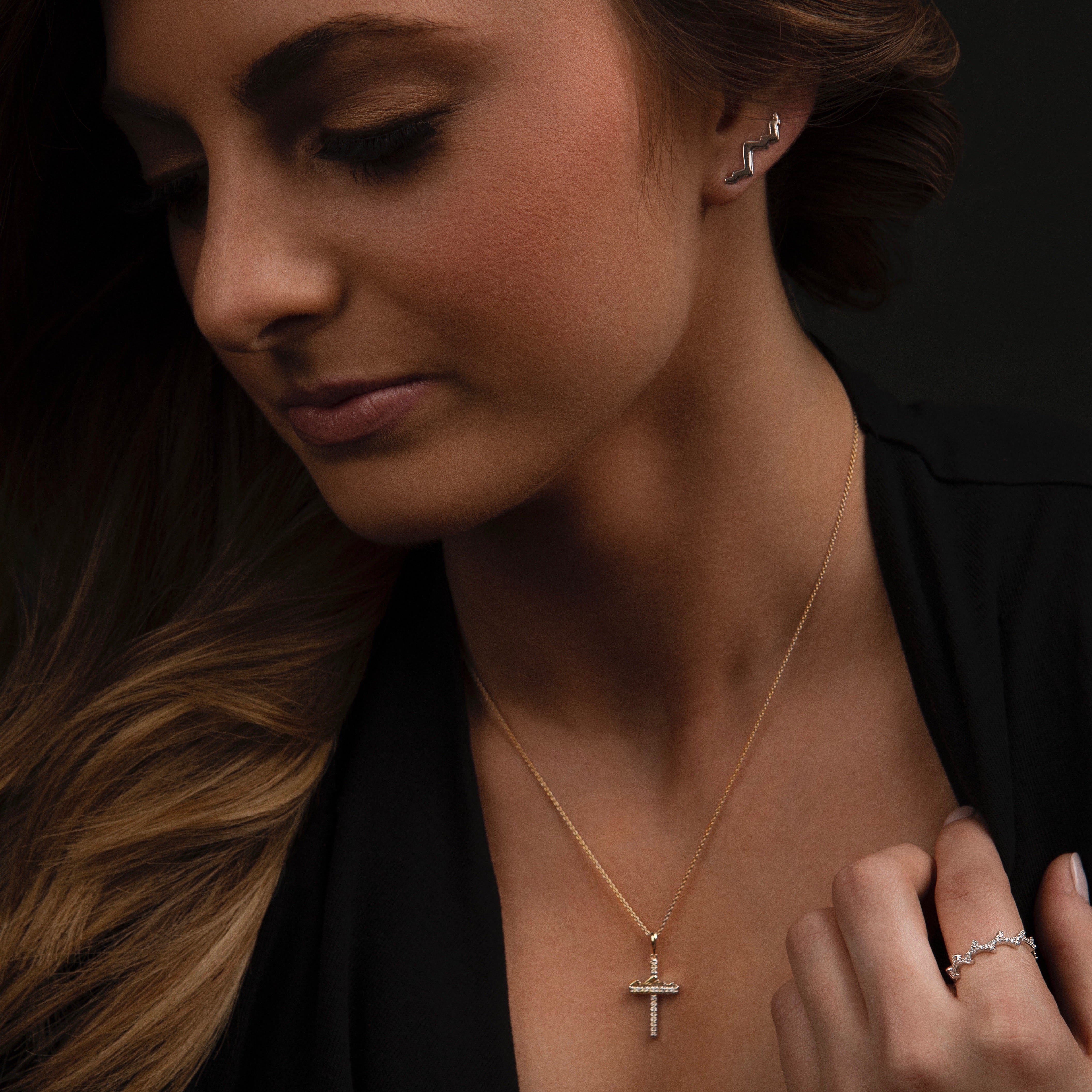 Teton Cross Set in 18K Gold & Diamond Pave Necklace - Jackson Hole Jewelry Company