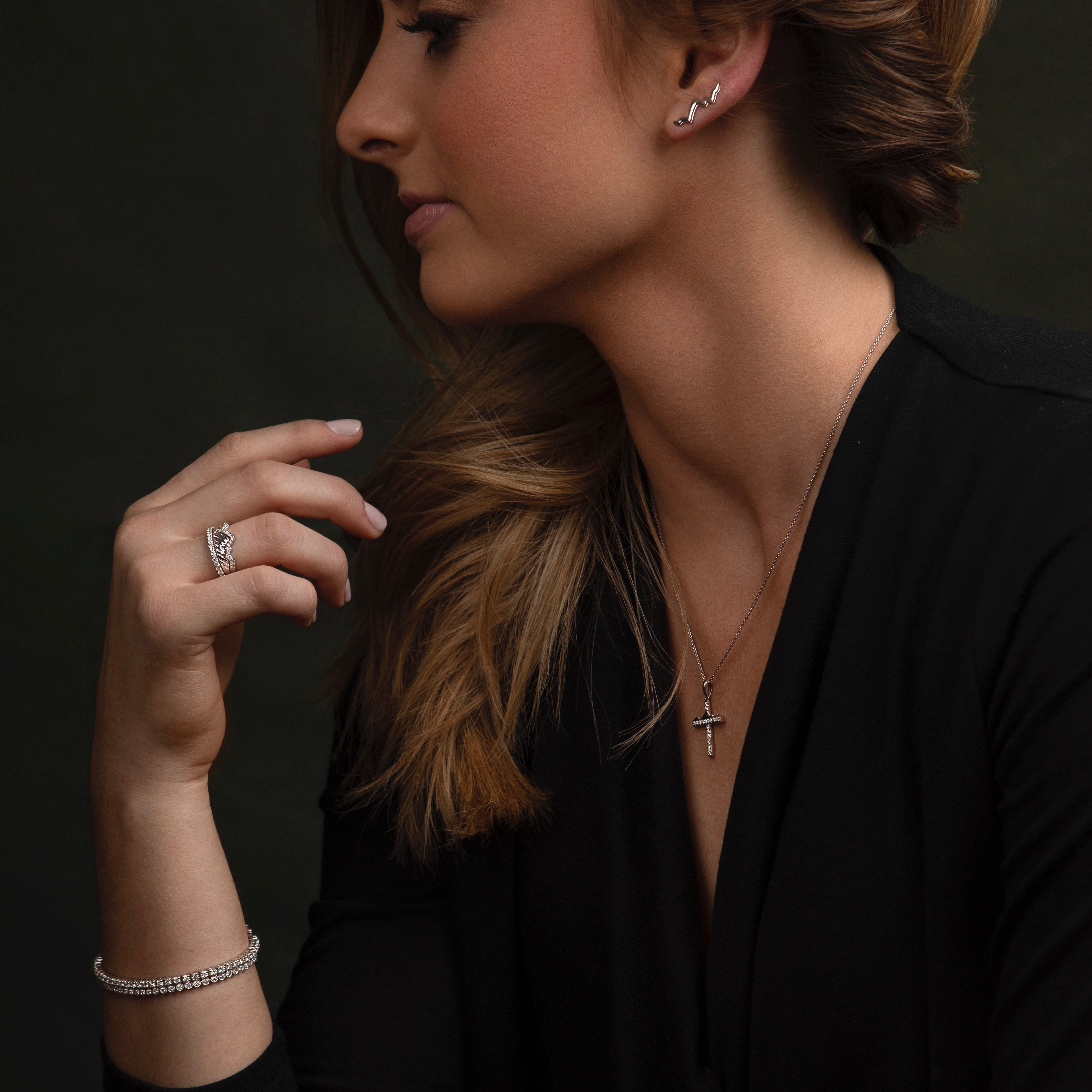 Teton Cross Set in 18K Gold & Diamond Pave Necklace - Jackson Hole Jewelry Company