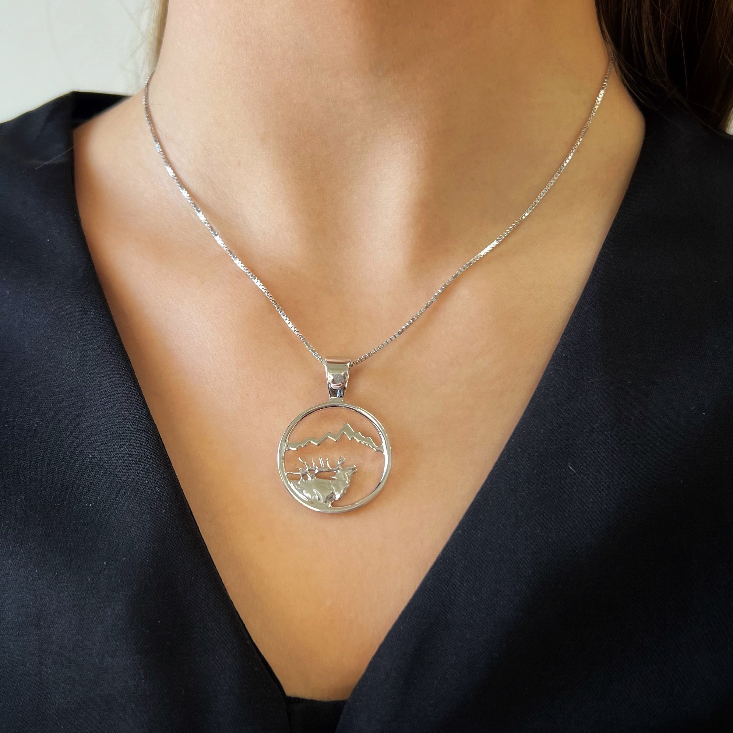 Large Silver Elk Signature Teton Cutout Pendant - Jackson Hole Jewelry Company