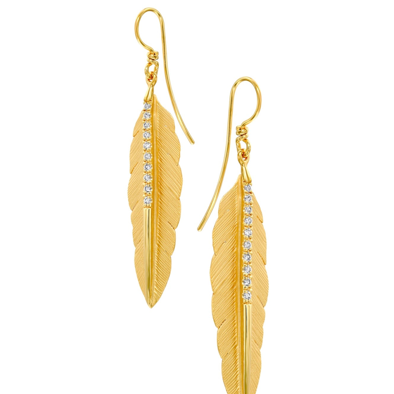 14k Marika Desert Gold Feather Earrings with Diamonds - Jackson Hole Jewelry Company