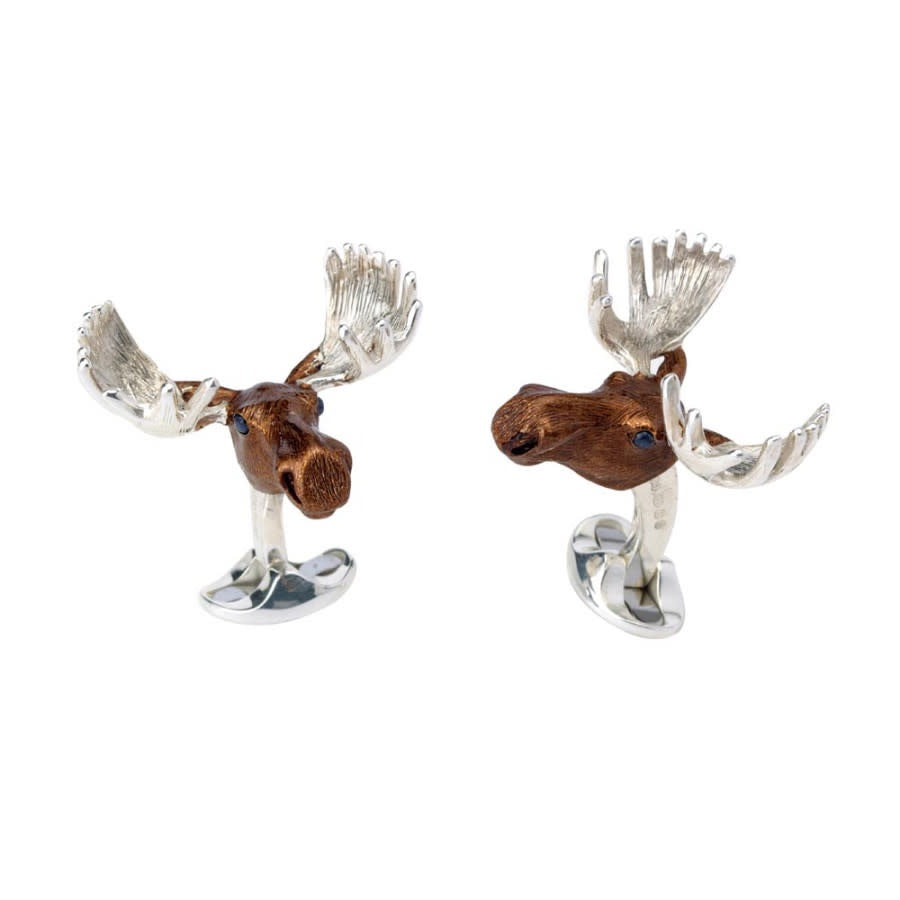 D&F Brown Moose Head Cufflinks in .925 Sterling Summer Haze - Jackson Hole Jewelry Company
