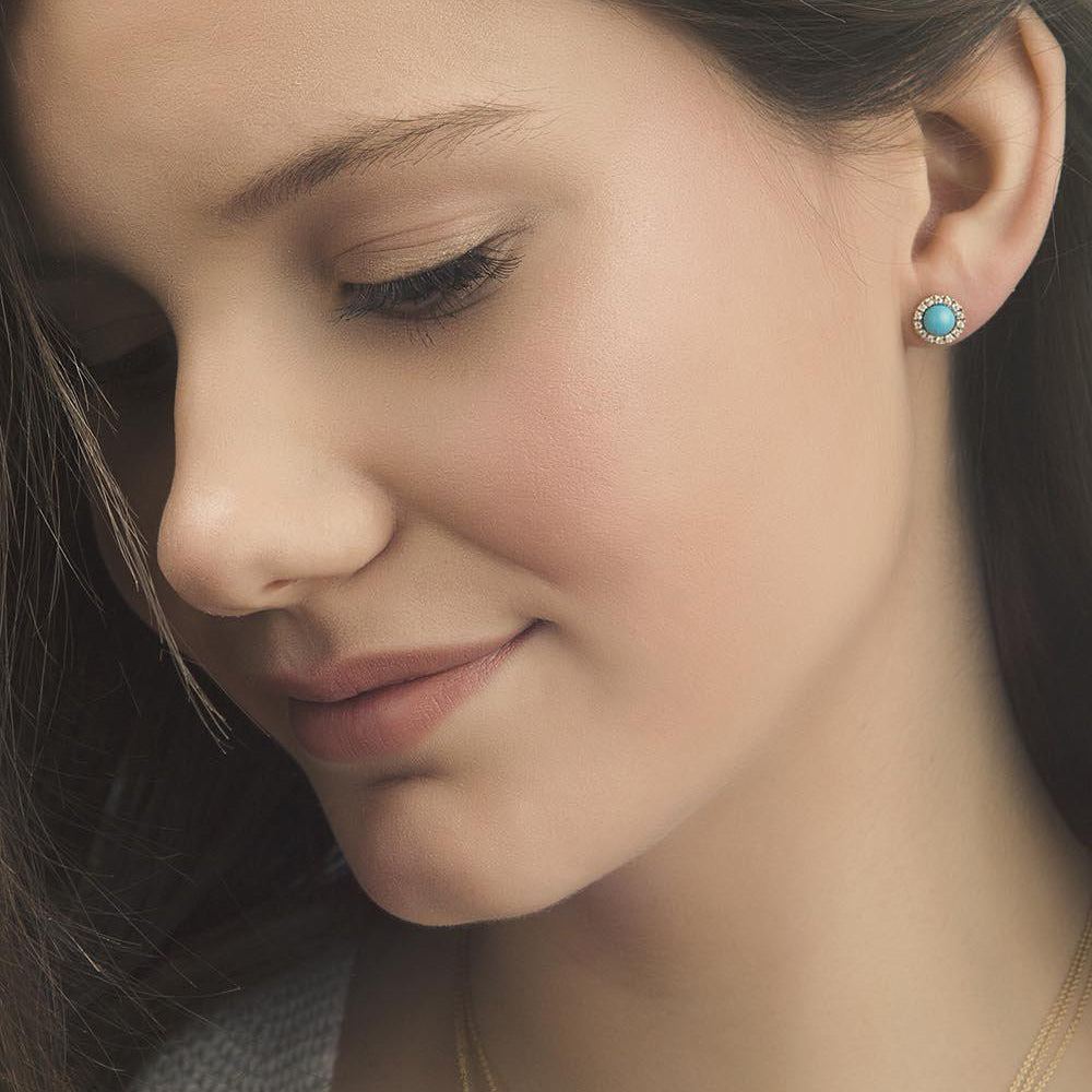 Sleeping Beauty Turquoise Studs with a Diamond Halo - Jackson Hole Jewelry Company