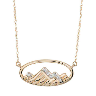Teton Oval Carved 14KY Gold Necklace with Diamonds - Jackson Hole Jewelry Company
