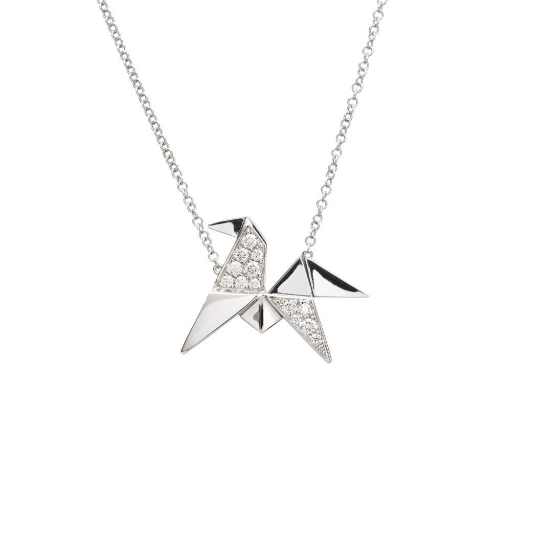 Tiny Origami Pony Necklace With Diamonds set in 18K White Gold - Jackson Hole Jewelry Company