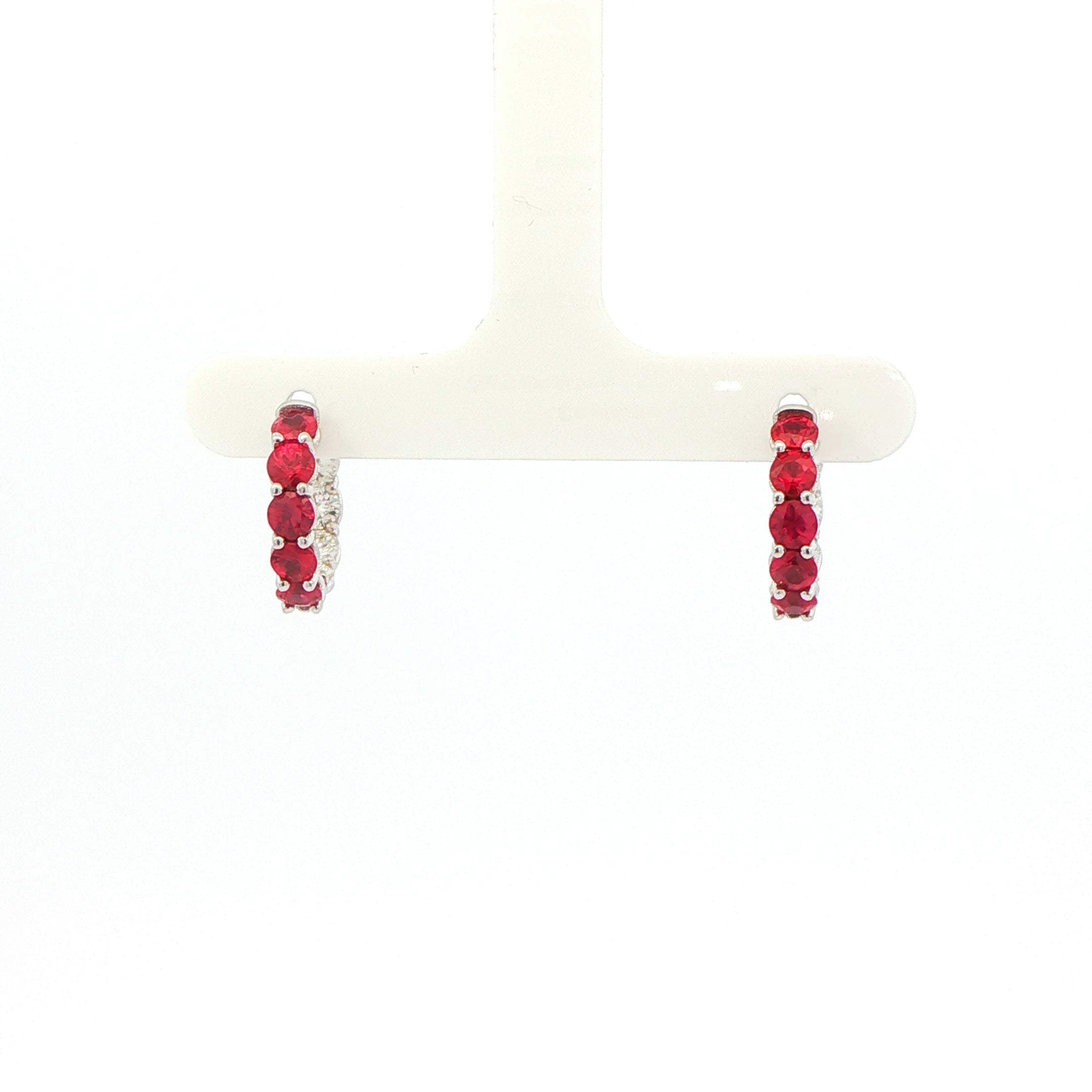 Ruby and Diamond Hoop Earrings in 18K White Gold 3.30 Cttw - Jackson Hole Jewelry Company
