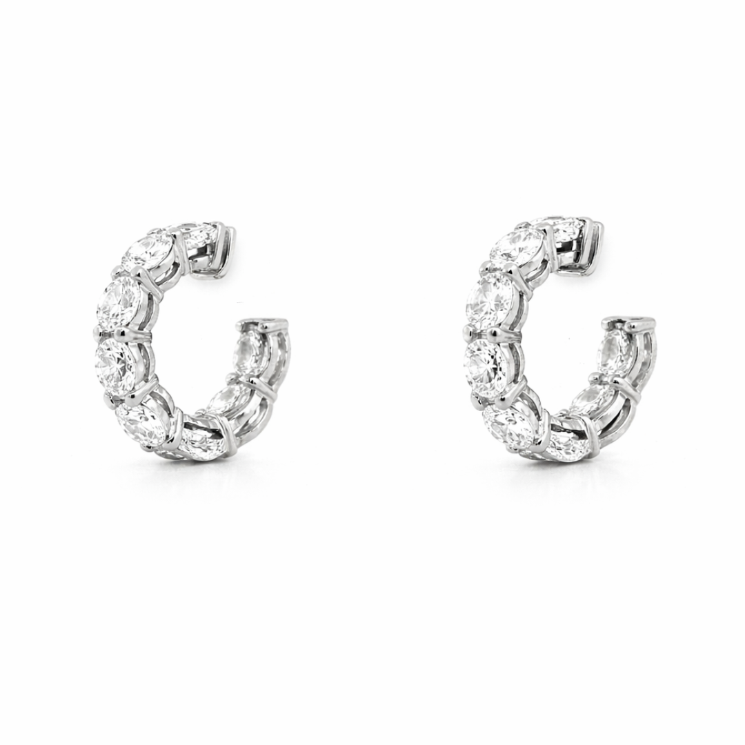 Round Brilliant Diamond Hoop Earrings in 18K White Gold 2.47 Cttw - Jackson Hole Jewelry Company