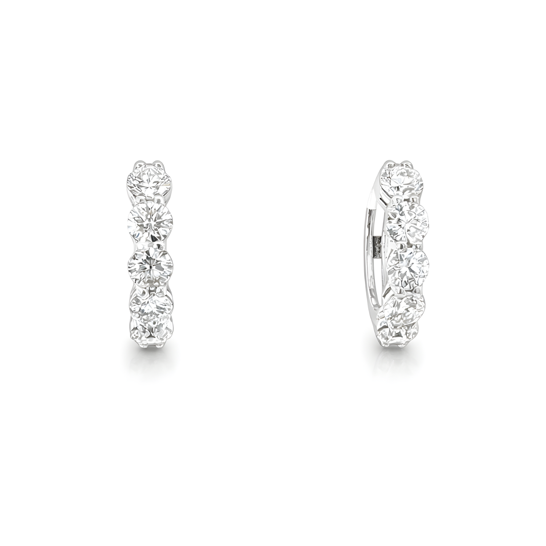 Round Brilliant Diamond Hoop Earrings in 14K White Gold 1.74 Cttw - Jackson Hole Jewelry Company