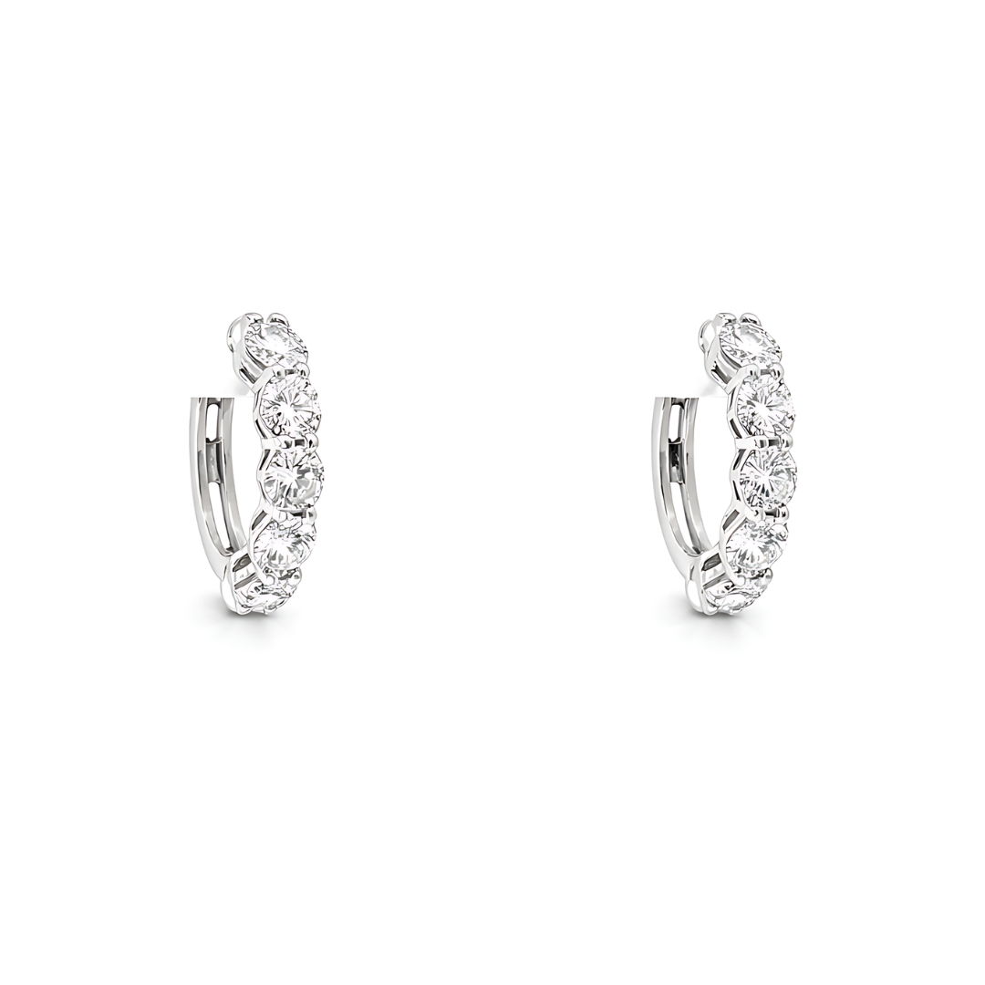 Round Brilliant Diamond Hoop Earrings in 14K White Gold 1.74 Cttw - Jackson Hole Jewelry Company