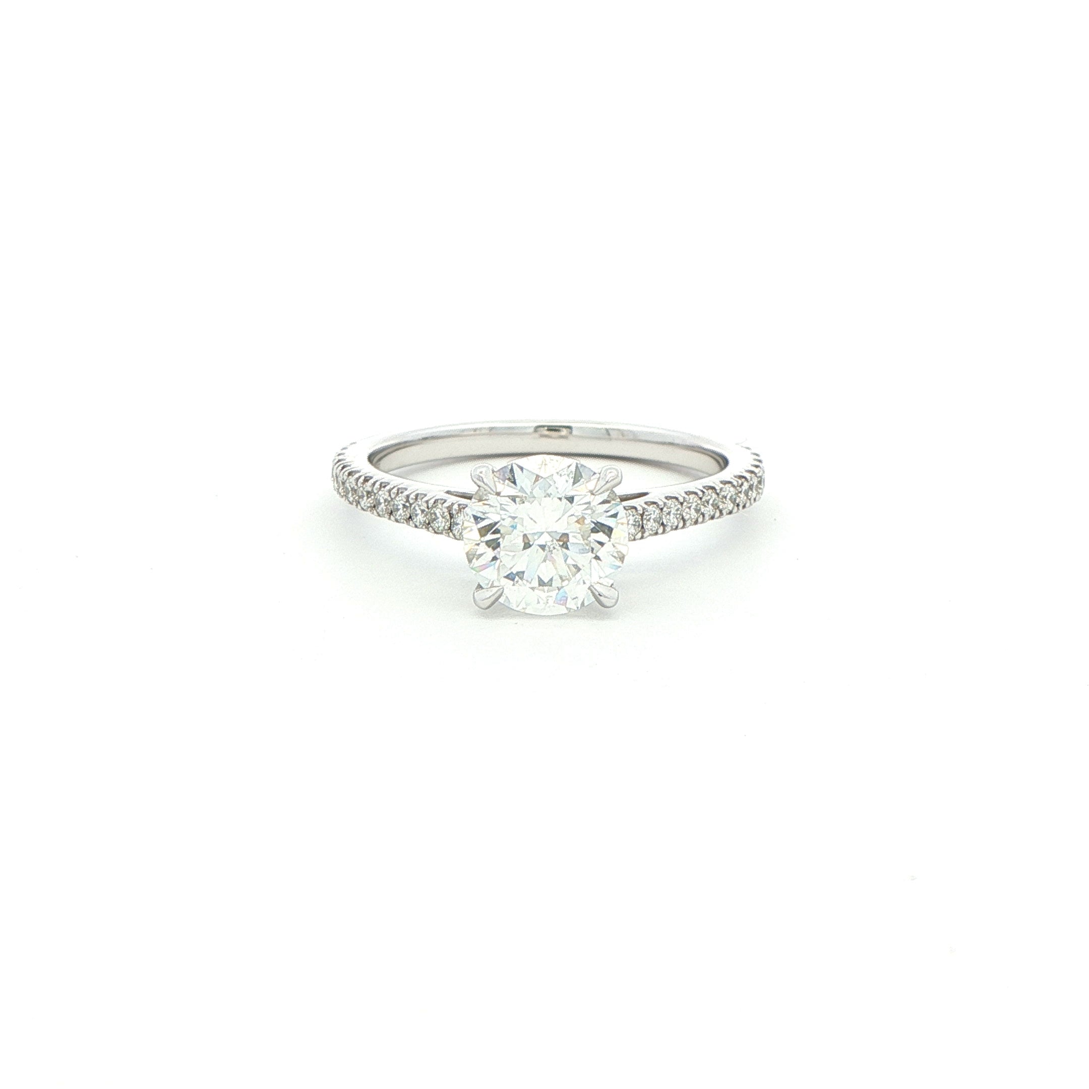 Round Brilliant Diamond Engagement Ring in Platinum with Pavé Band - Jackson Hole Jewelry Company