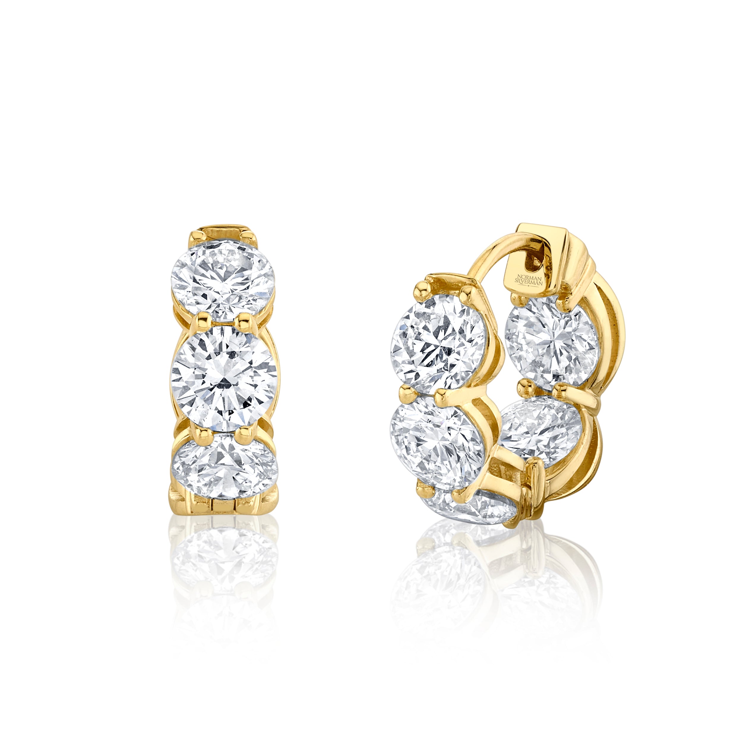 18K Yellow Gold Round Brilliant Diamond Huggie Hoop Earrings – 7.00 CTTW - Jackson Hole Jewelry Company