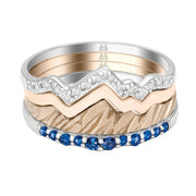 Three Stack Teton Mountain Rings in Yellow and White Gold with Sapphire Snake River Band - Jackson Hole Jewelry Company