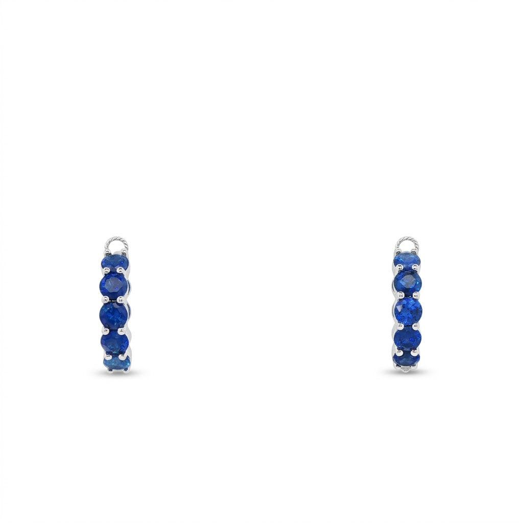 Blue Sapphire Hoop Earrings in 18K White Gold 3.03 Cttw - Jackson Hole Jewelry Company