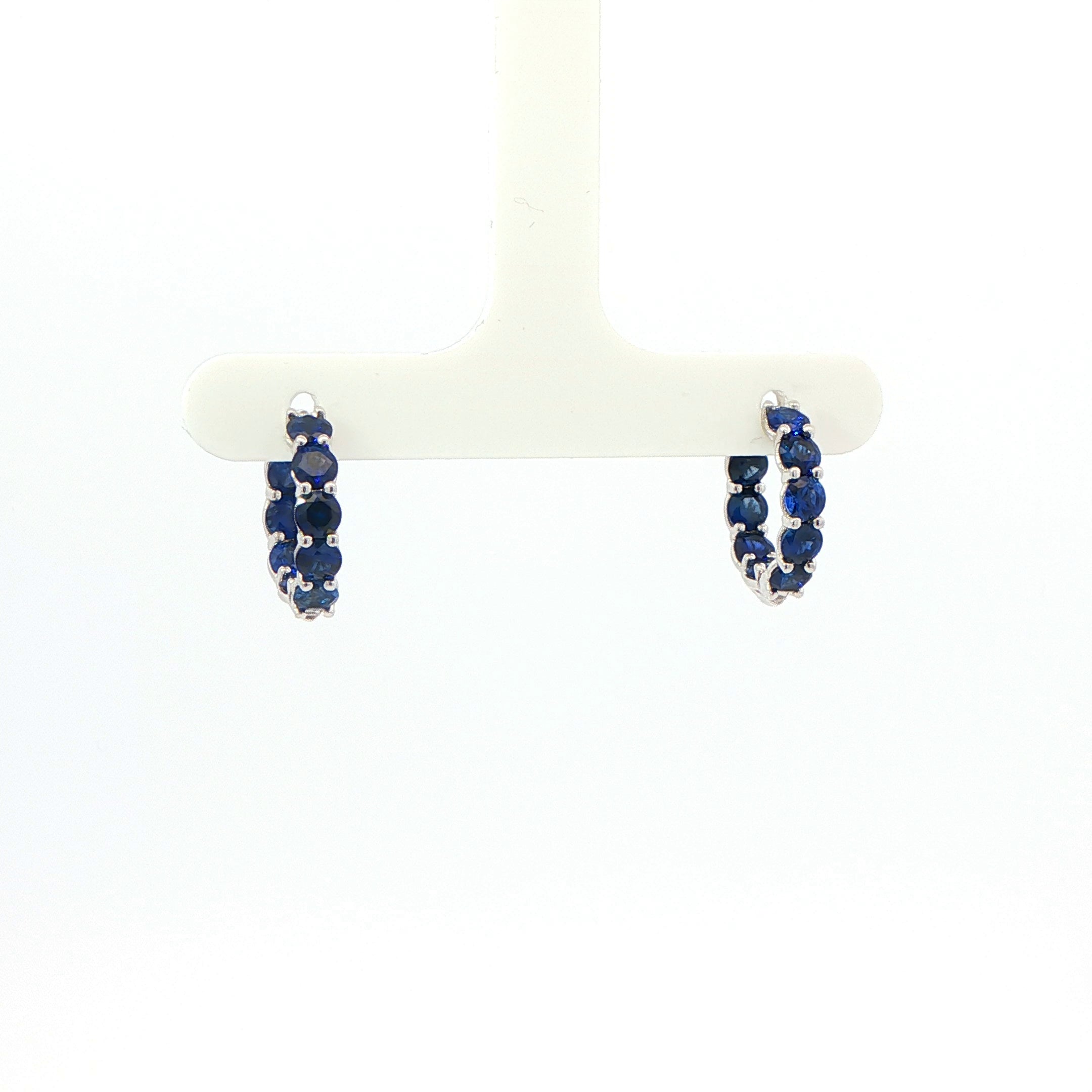 Blue Sapphire Hoop Earrings in 18K White Gold 3.03 Cttw - Jackson Hole Jewelry Company