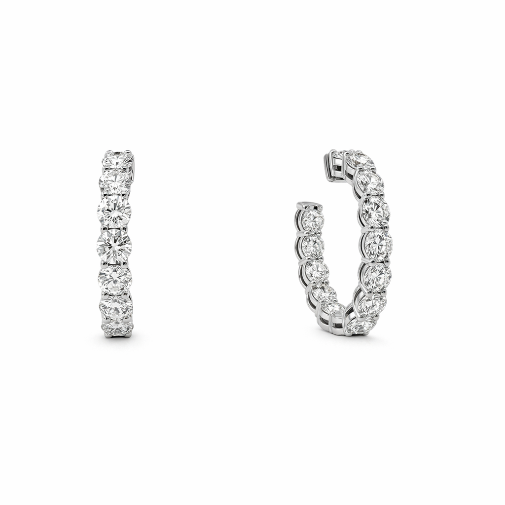 Round Brilliant Diamond Hoop Earrings in 18K White Gold 5.64 Cttw - Jackson Hole Jewelry Company