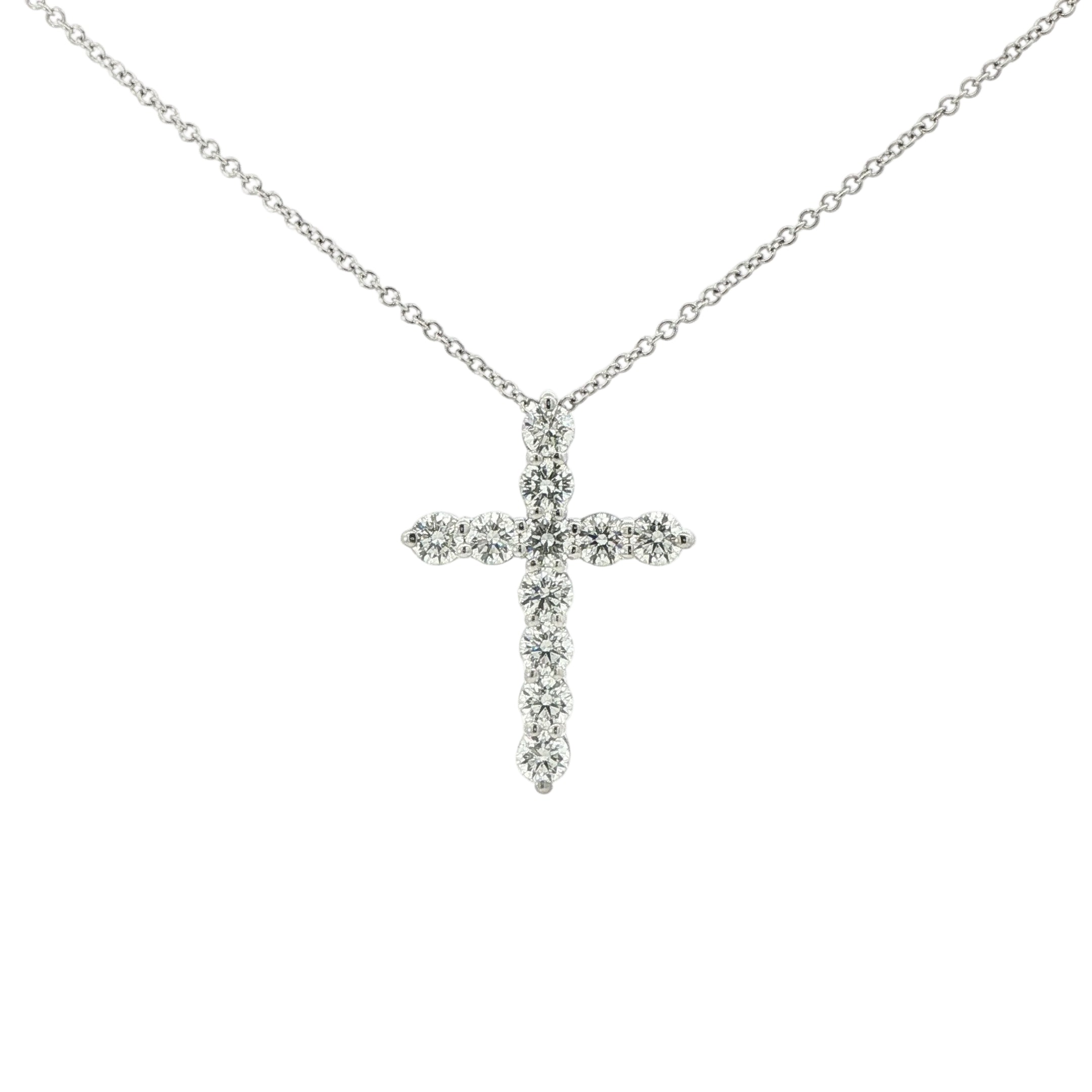 Round Brilliant Diamond Cross Pendant Necklace in 18K White Gold 1.62 Cttw - Jackson Hole Jewelry Company