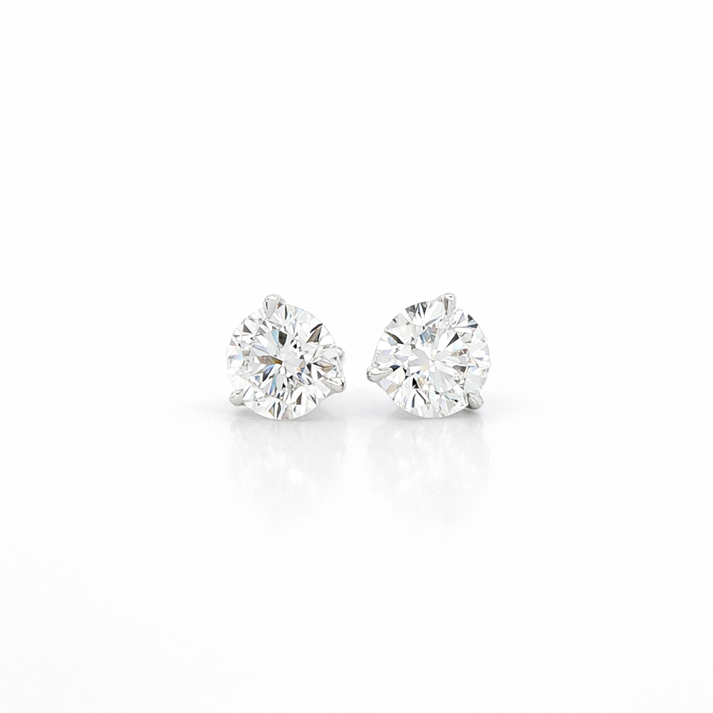 3 Prong Round Brilliant Diamond Stud Earrings in 18K White Gold 6.03 Cttw - Jackson Hole Jewelry Company