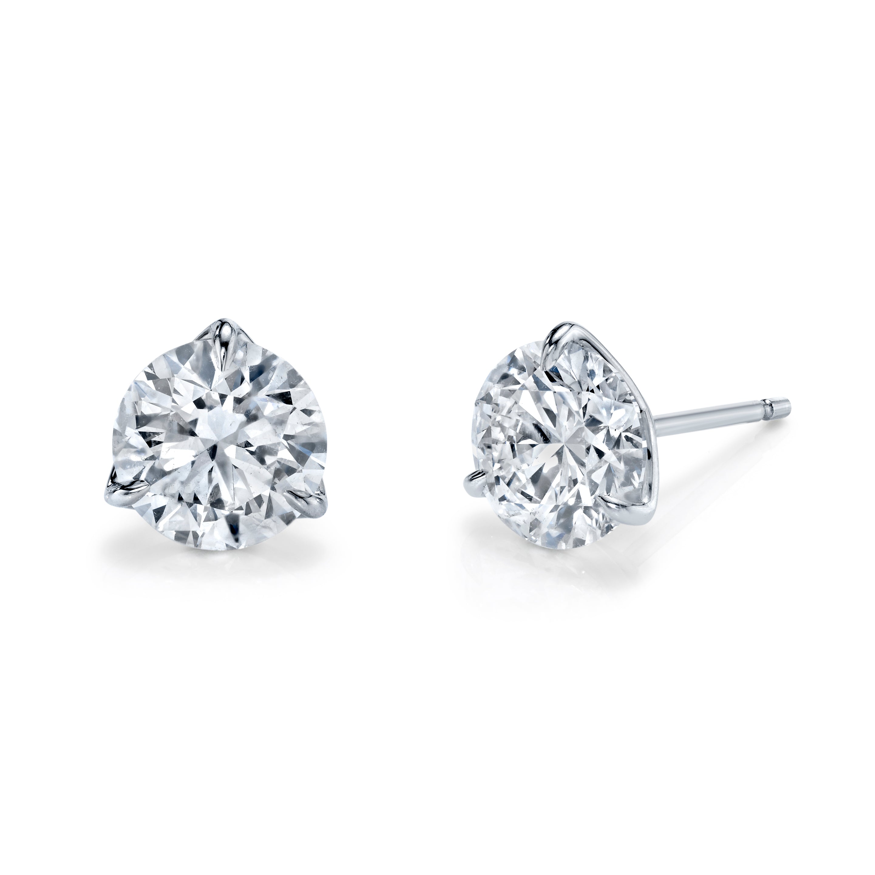 3-Prong Round Brilliant Diamond Stud Earrings in 18K White Gold - Jackson Hole Jewelry Company
